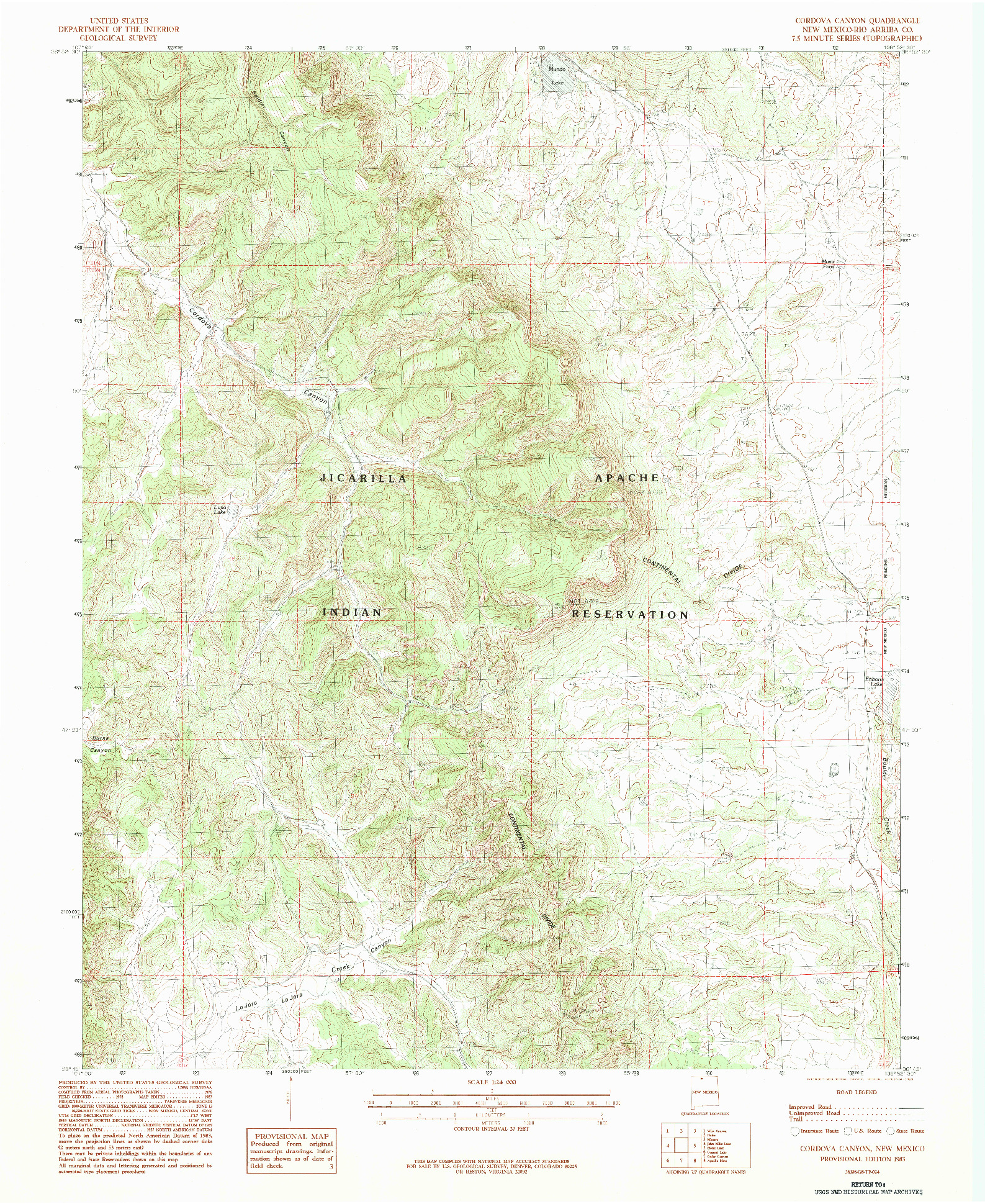 USGS 1:24000-SCALE QUADRANGLE FOR CORDOVA CANYON, NM 1983