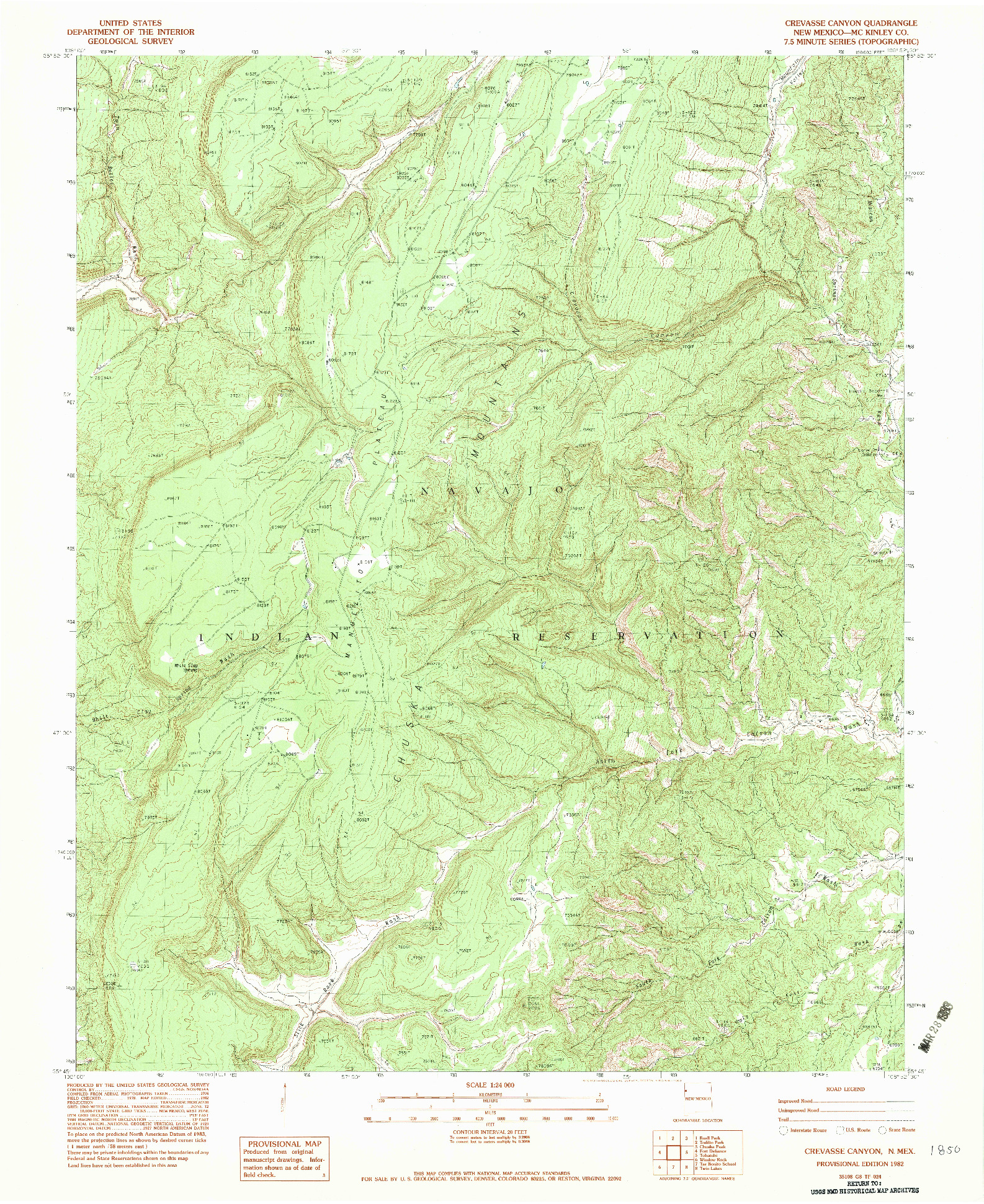 USGS 1:24000-SCALE QUADRANGLE FOR CREVASSE CANYON, NM 1982