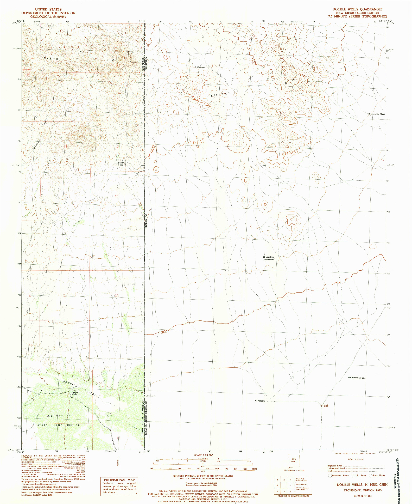 USGS 1:24000-SCALE QUADRANGLE FOR DOUBLE WELLS, NM 1983