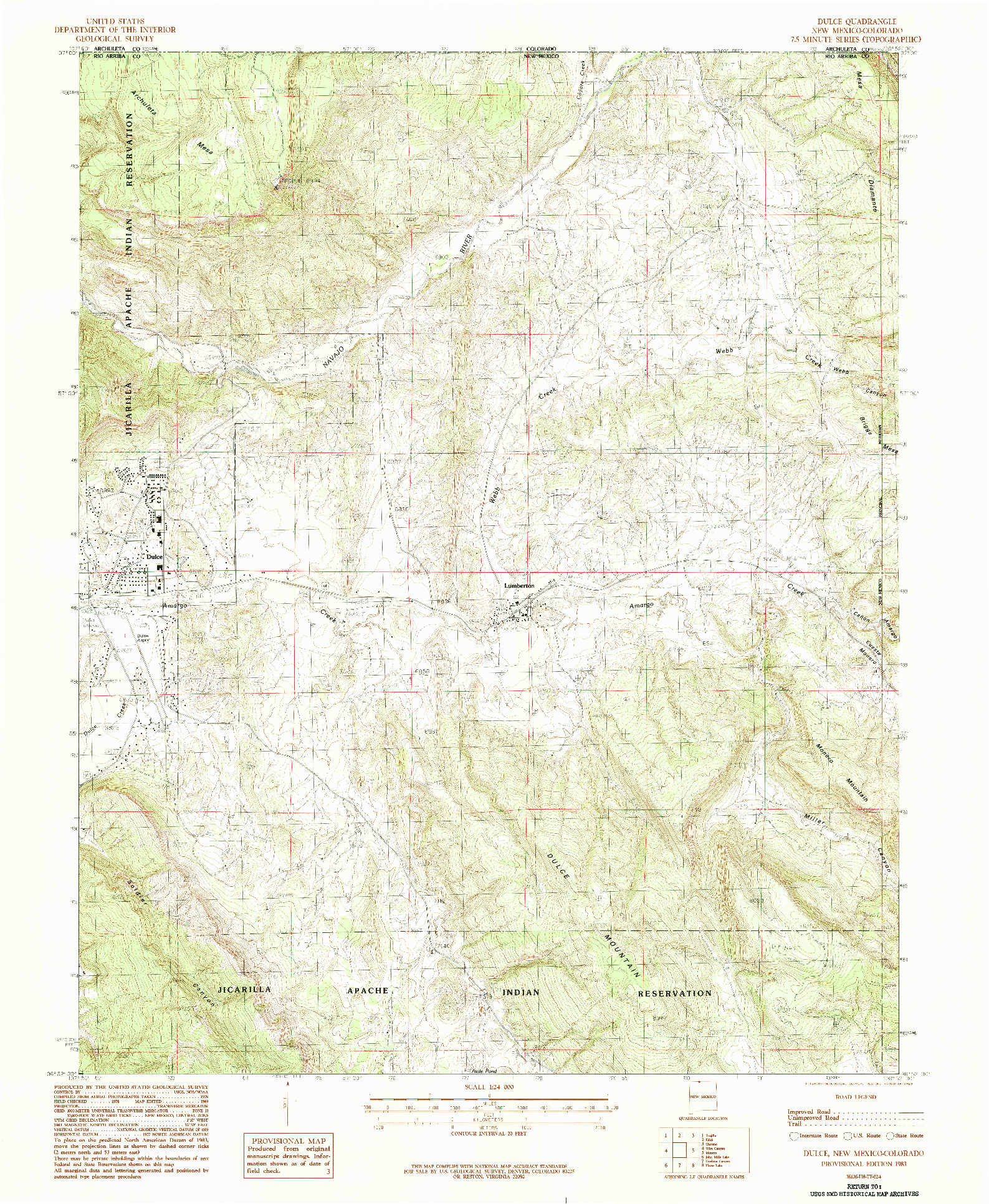 USGS 1:24000-SCALE QUADRANGLE FOR DULCE, NM 1983