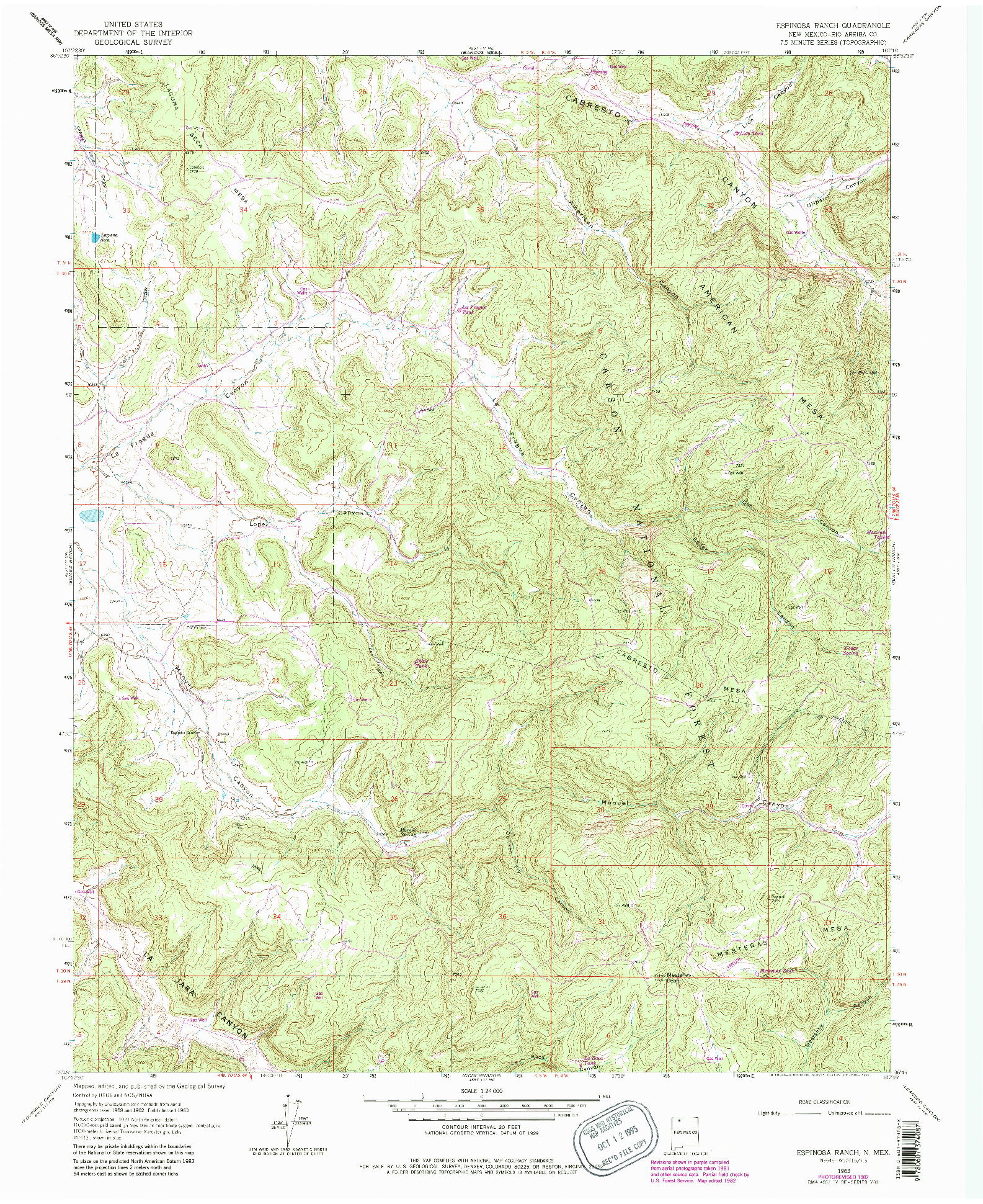 USGS 1:24000-SCALE QUADRANGLE FOR ESPINOSA RANCH, NM 1963