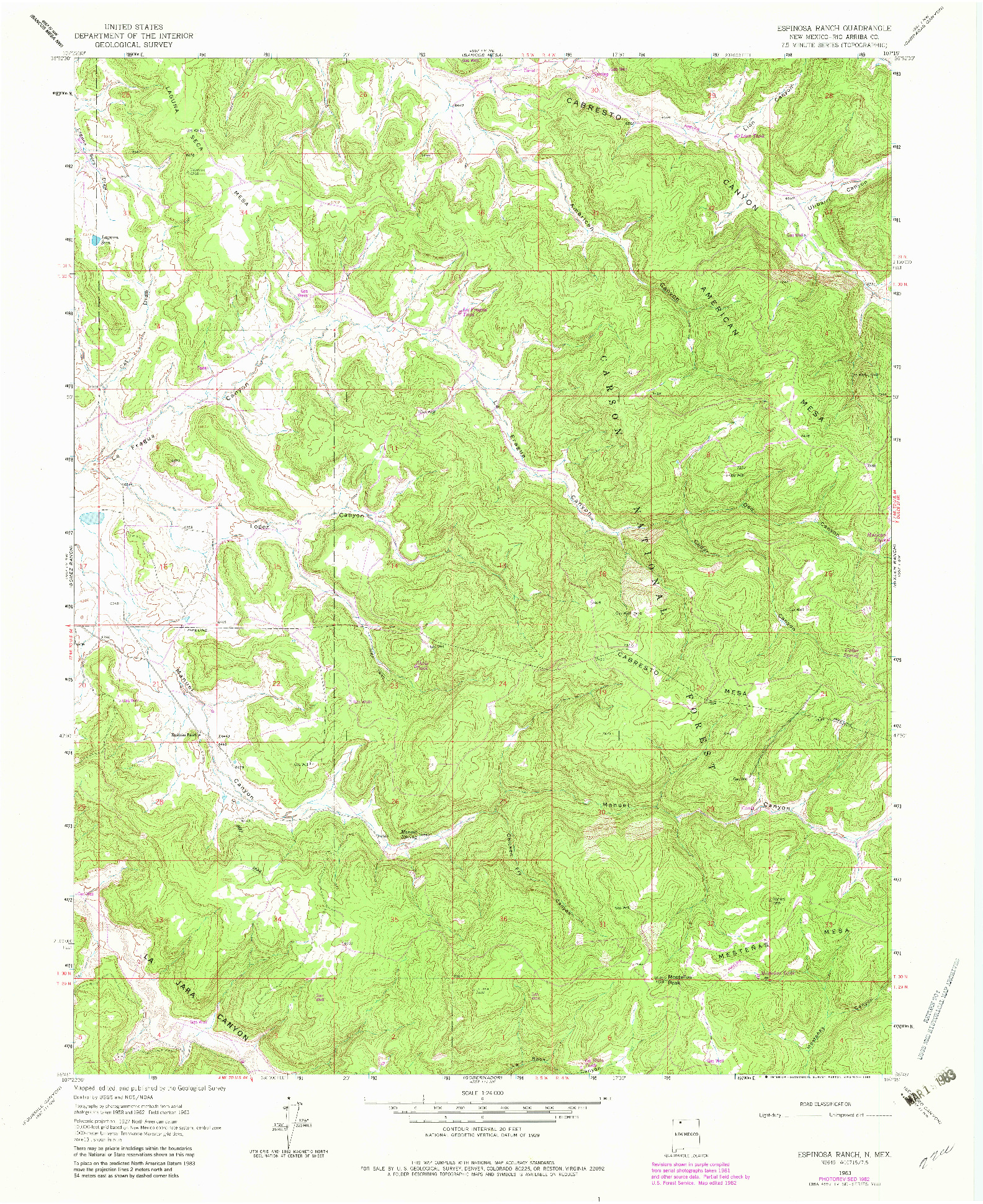 USGS 1:24000-SCALE QUADRANGLE FOR ESPINOSA RANCH, NM 1963