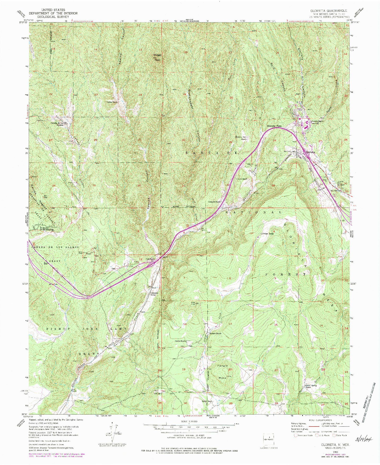 USGS 1:24000-SCALE QUADRANGLE FOR GLORIETA, NM 1953