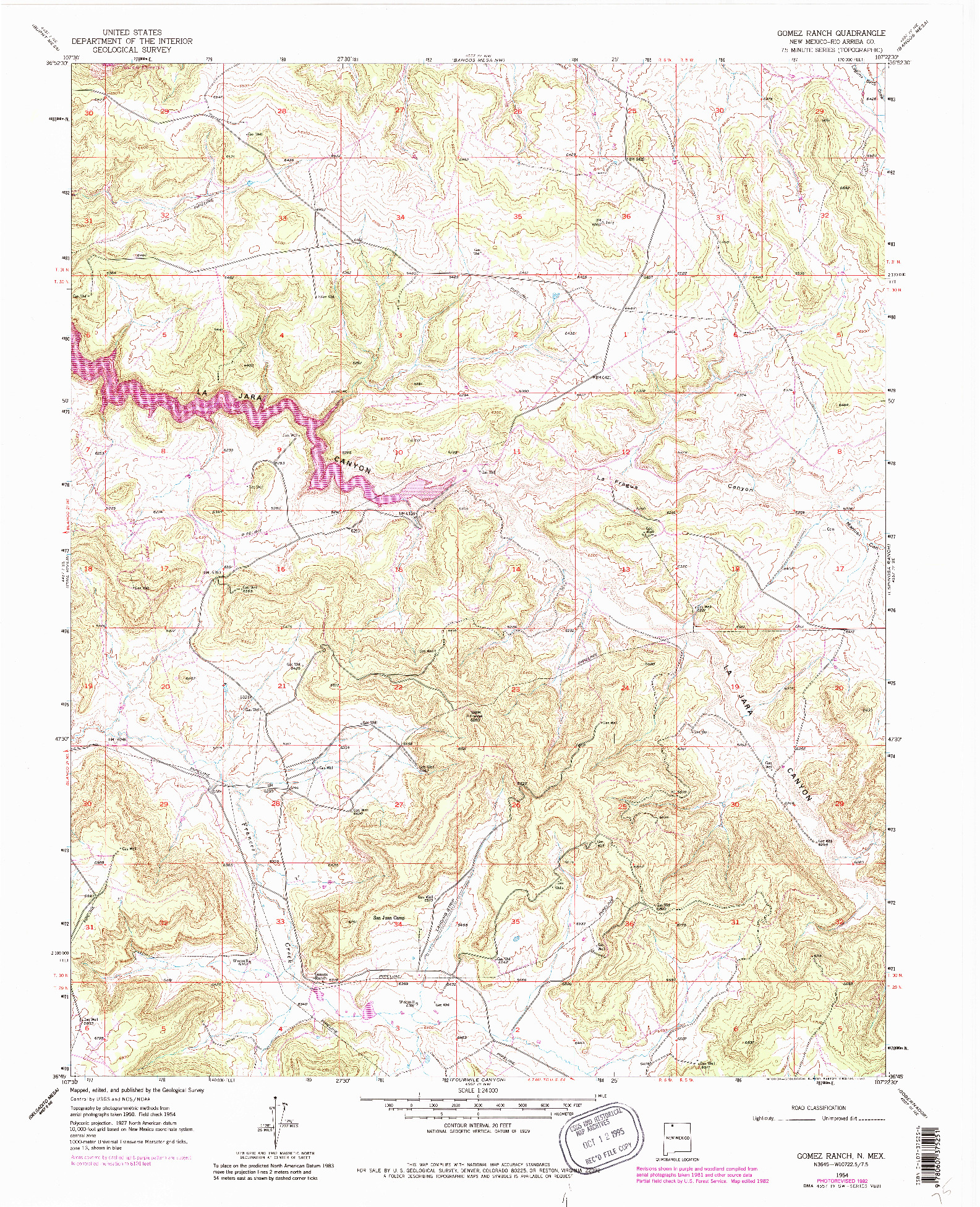 USGS 1:24000-SCALE QUADRANGLE FOR GOMEZ RANCH, NM 1954