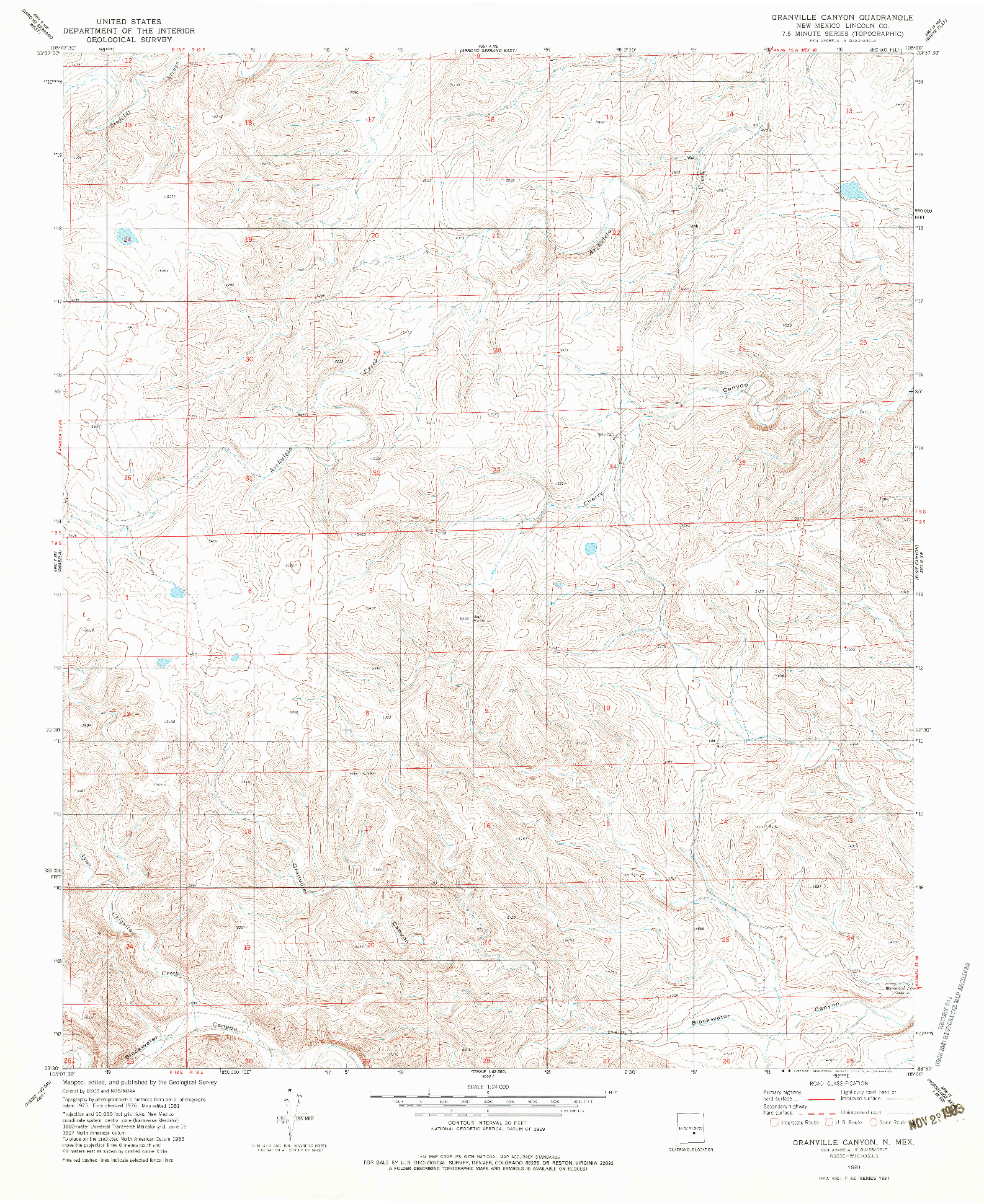 USGS 1:24000-SCALE QUADRANGLE FOR GRANVILLE CANYON, NM 1981