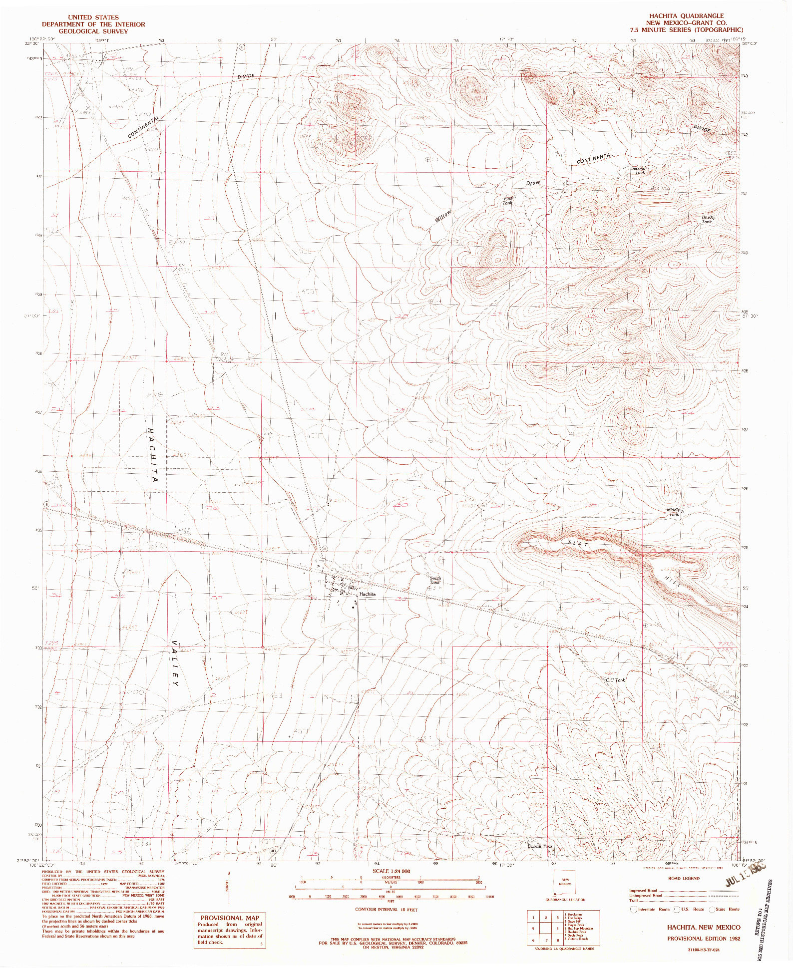 USGS 1:24000-SCALE QUADRANGLE FOR HACHITA, NM 1982