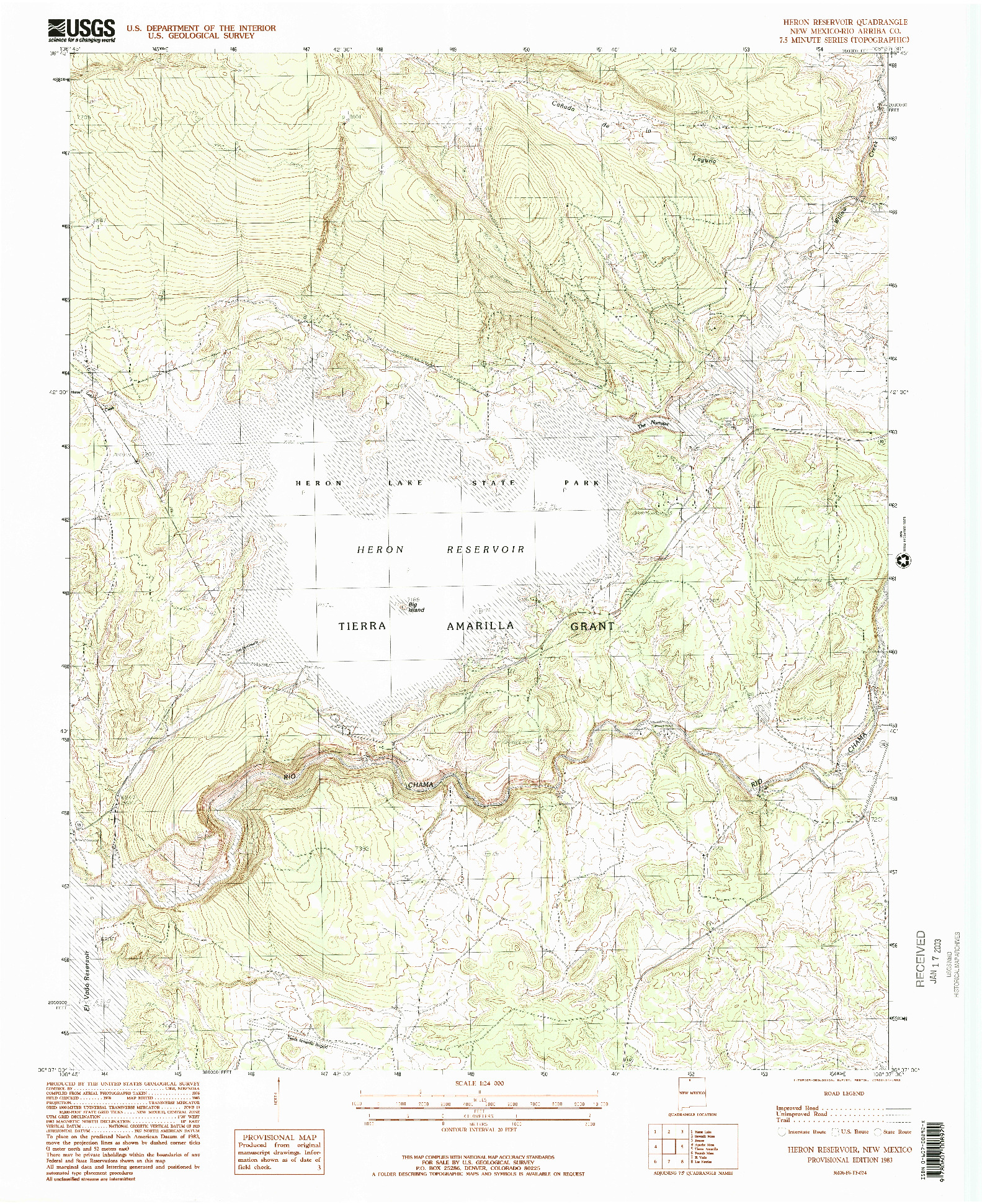 USGS 1:24000-SCALE QUADRANGLE FOR HERON RESERVOIR, NM 1983