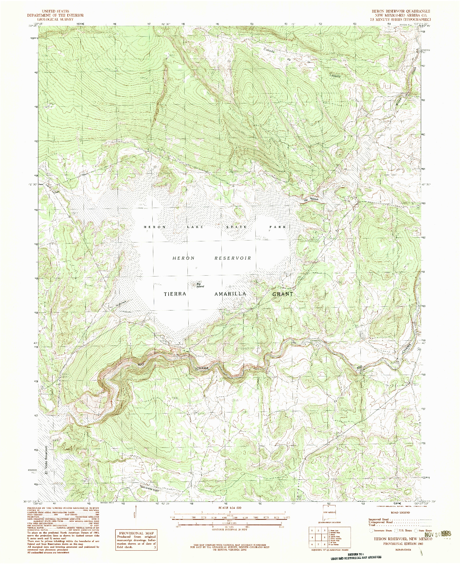USGS 1:24000-SCALE QUADRANGLE FOR HERON RESERVOIR, NM 1983