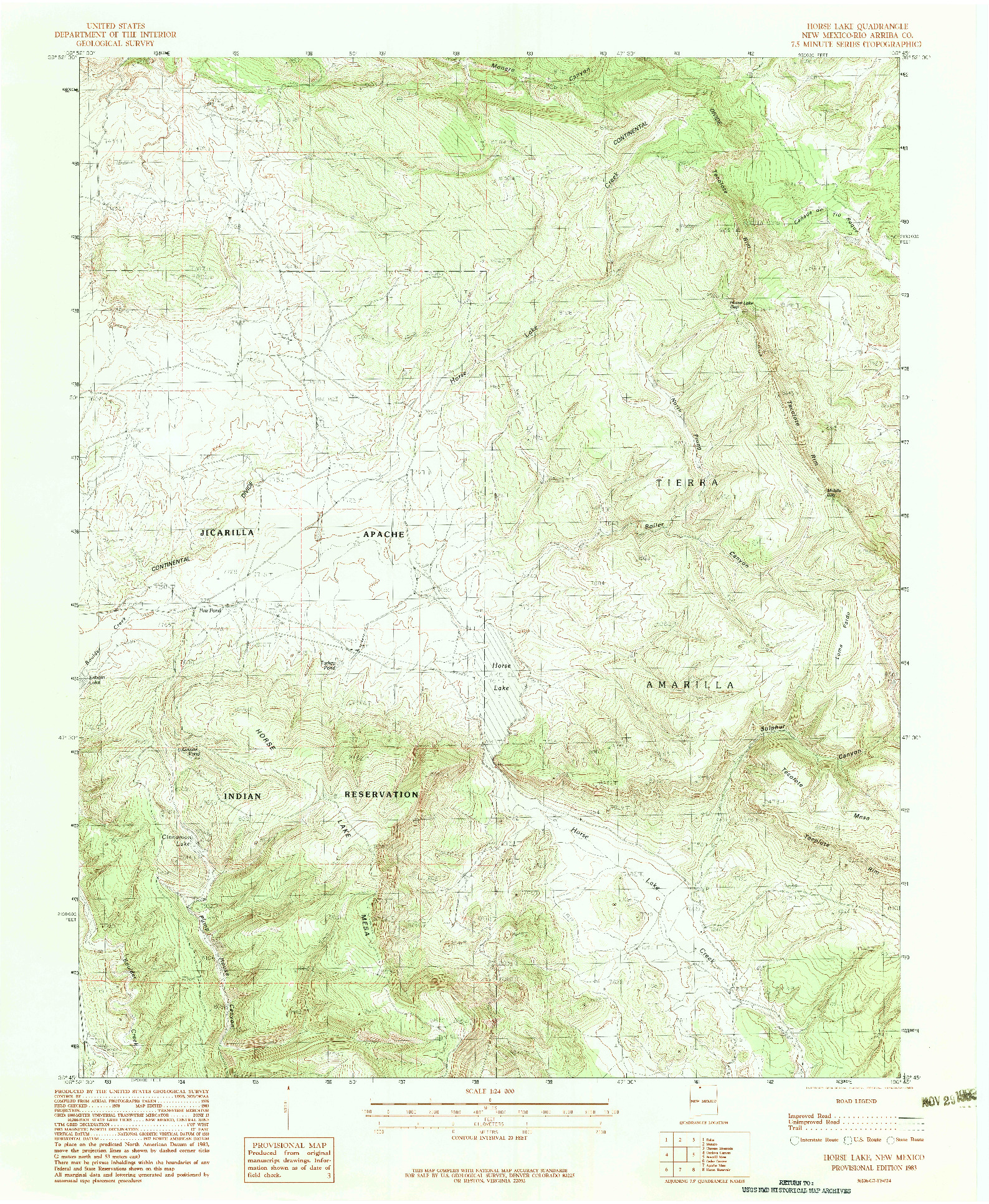 USGS 1:24000-SCALE QUADRANGLE FOR HORSE LAKE, NM 1983