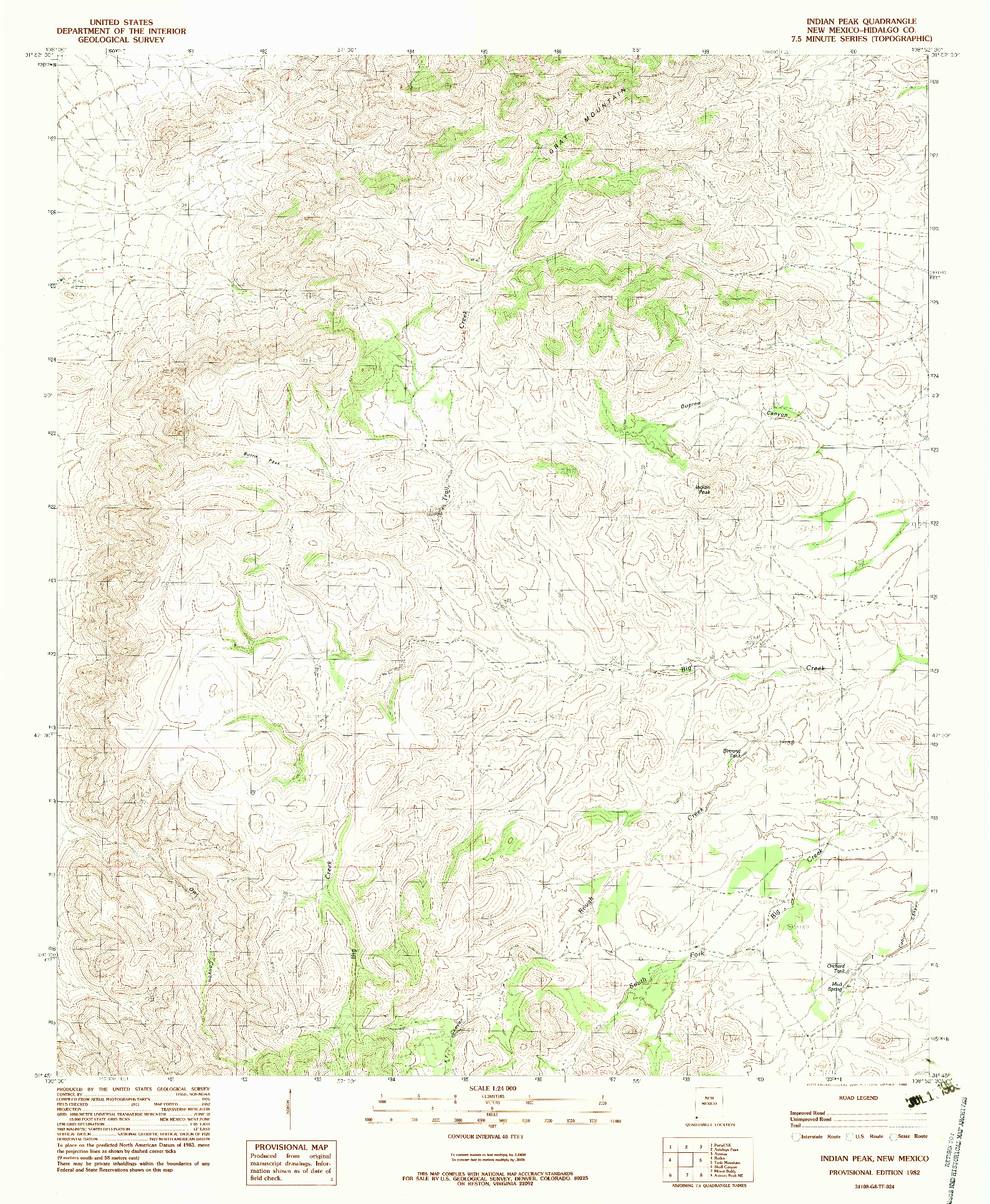 USGS 1:24000-SCALE QUADRANGLE FOR INDIAN PEAK, NM 1982