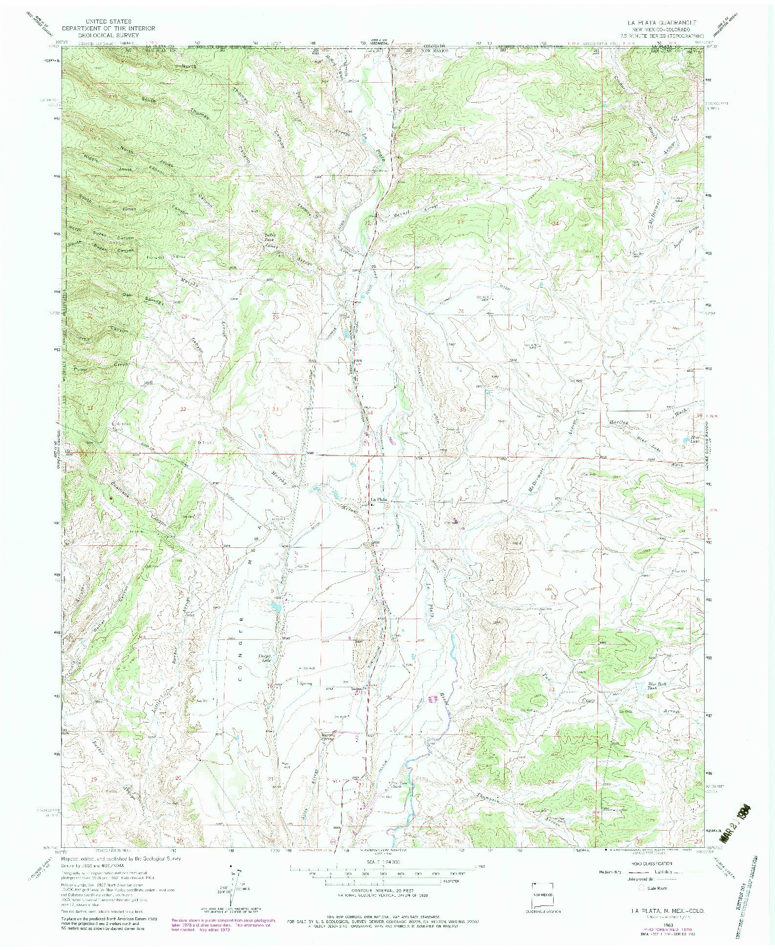 USGS 1:24000-SCALE QUADRANGLE FOR LA PLATA, NM 1963