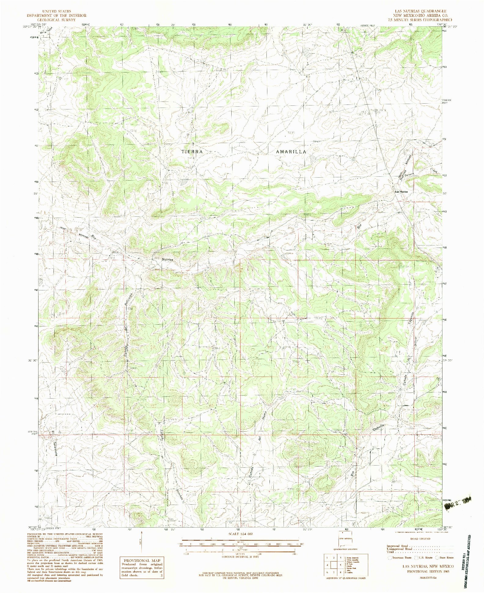 USGS 1:24000-SCALE QUADRANGLE FOR LAS NUTRIAS, NM 1983