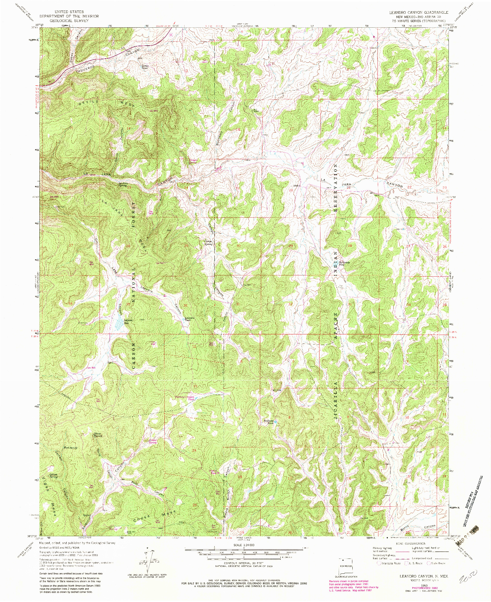 USGS 1:24000-SCALE QUADRANGLE FOR LEANDRO CANYON, NM 1963