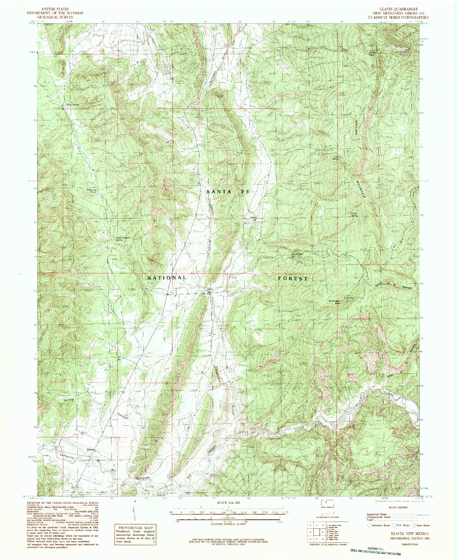 USGS 1:24000-SCALE QUADRANGLE FOR LLAVES, NM 1983