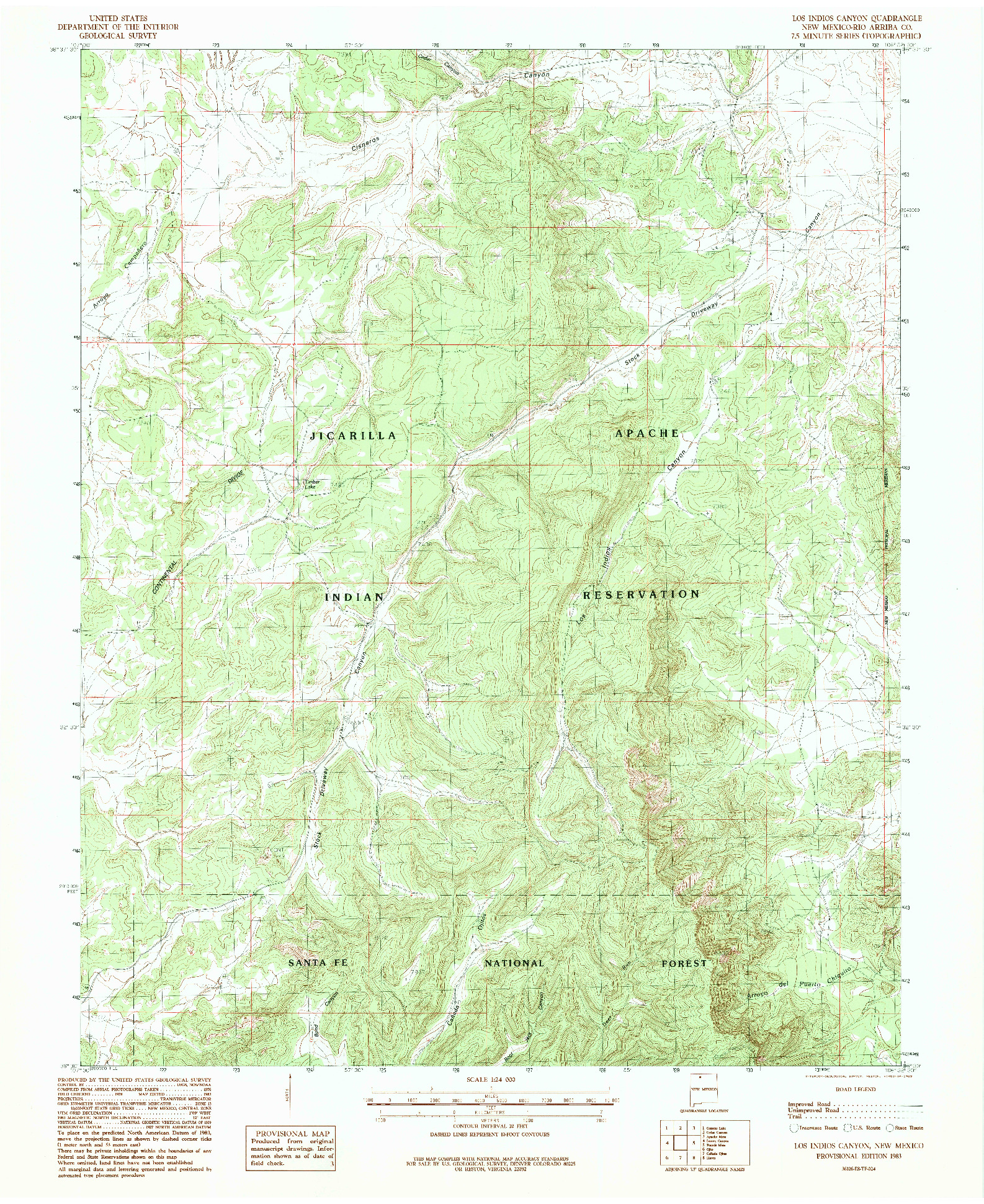 USGS 1:24000-SCALE QUADRANGLE FOR LOS INDIOS CANYON, NM 1983
