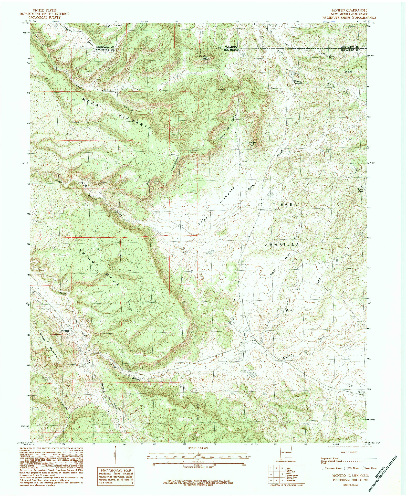 USGS 1:24000-SCALE QUADRANGLE FOR MONERO, NM 1983