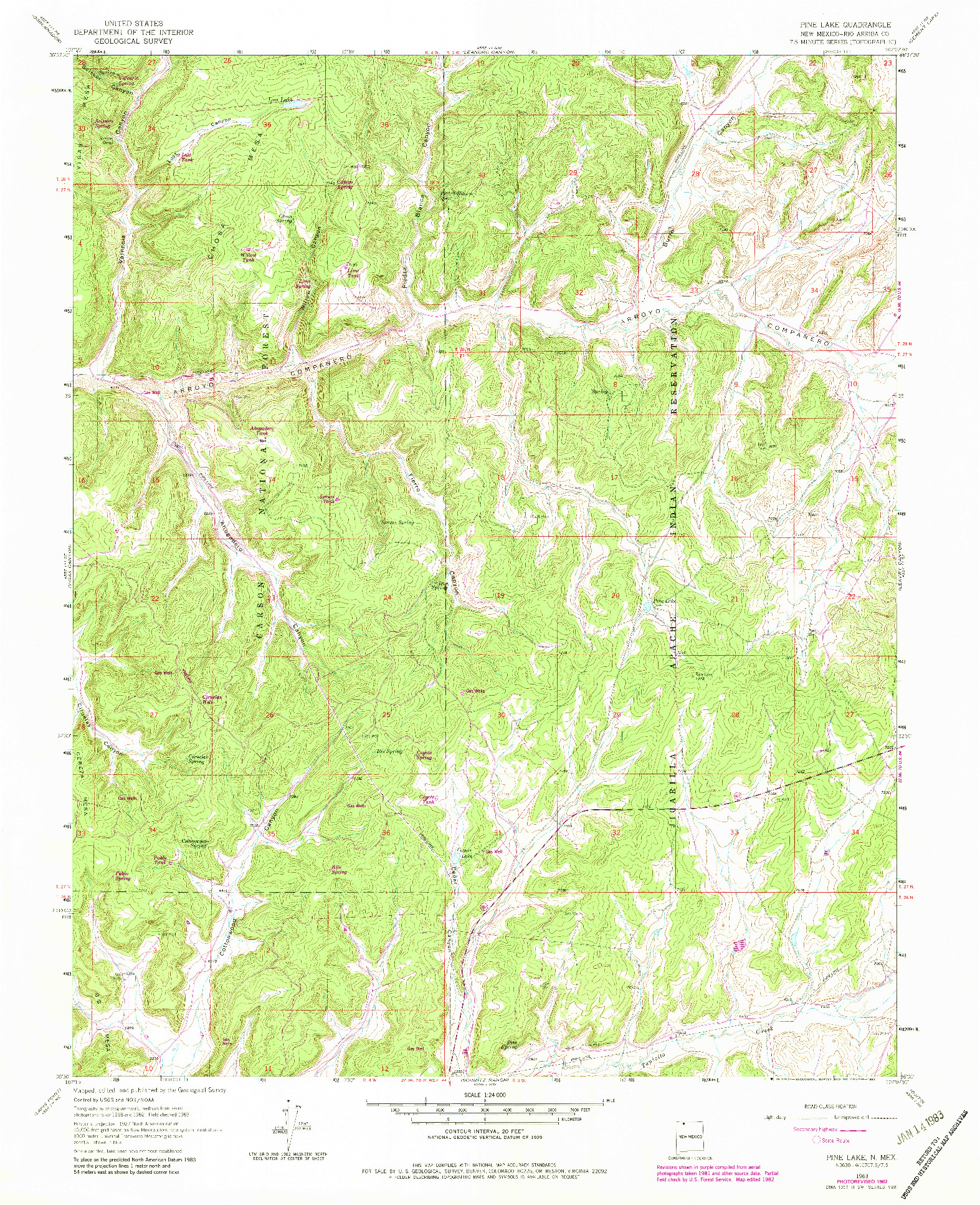 USGS 1:24000-SCALE QUADRANGLE FOR PINE LAKE, NM 1963