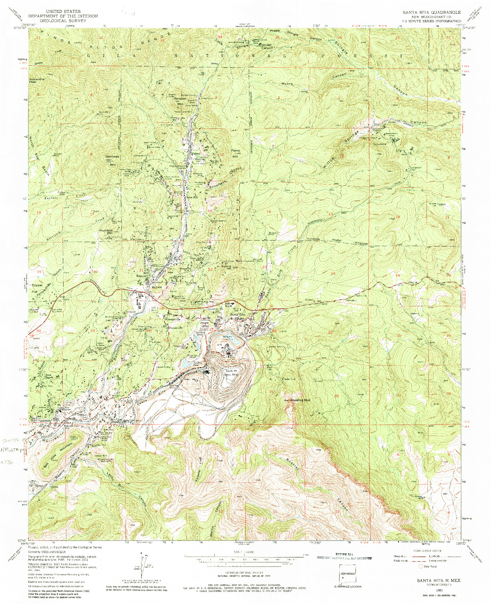 USGS 1:24000-SCALE QUADRANGLE FOR SANTA RITA, NM 1951