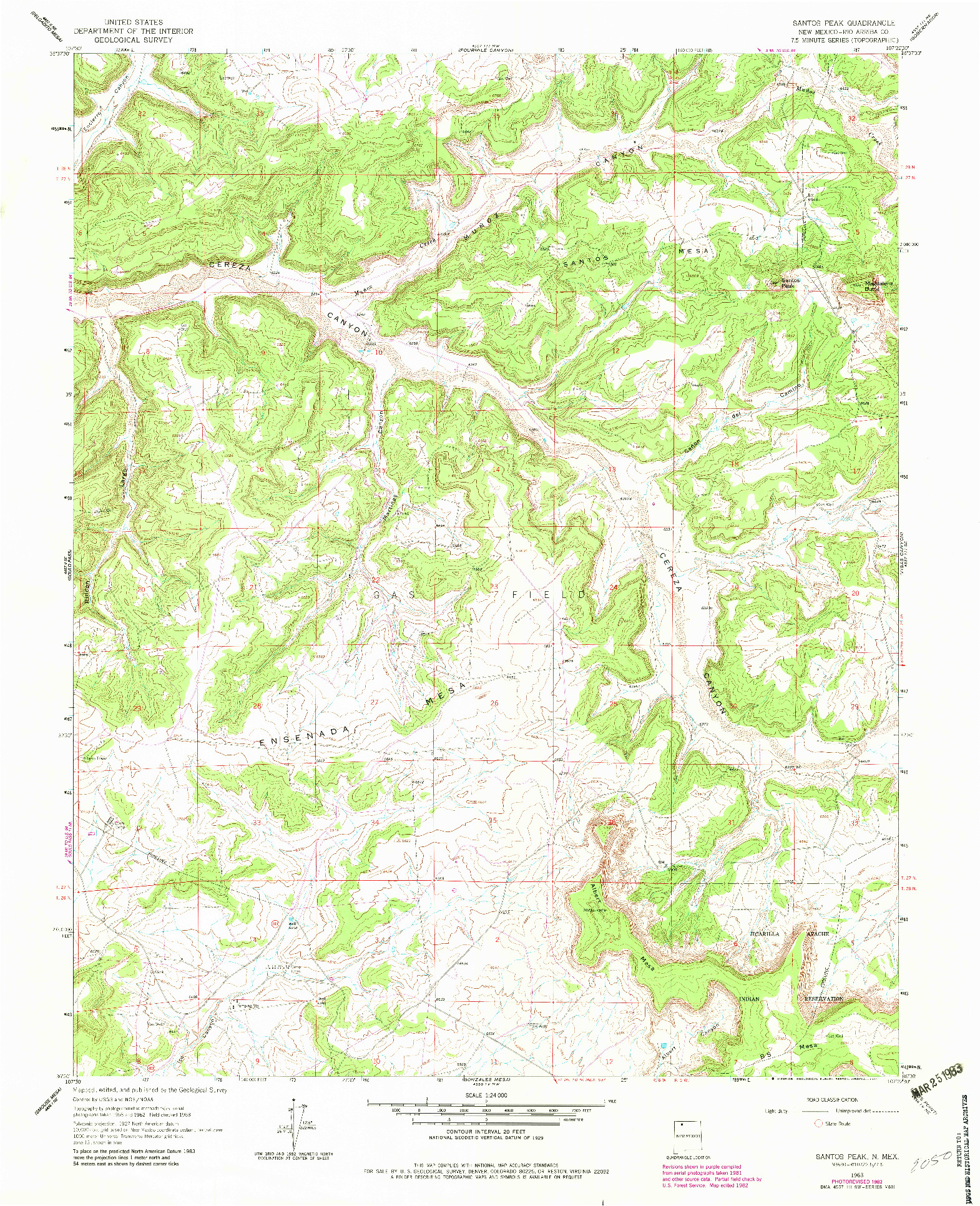 USGS 1:24000-SCALE QUADRANGLE FOR SANTOS PEAK, NM 1963
