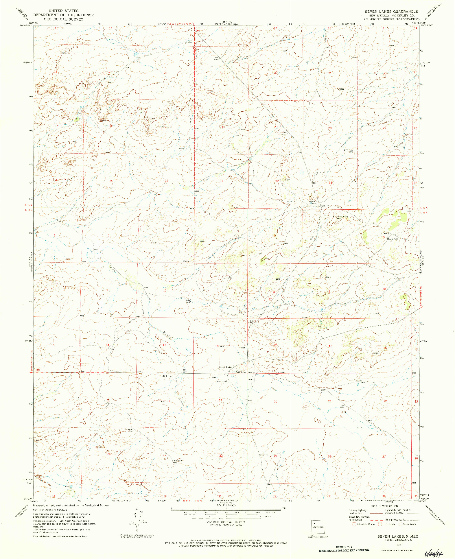 USGS 1:24000-SCALE QUADRANGLE FOR SEVEN LAKES, NM 1970