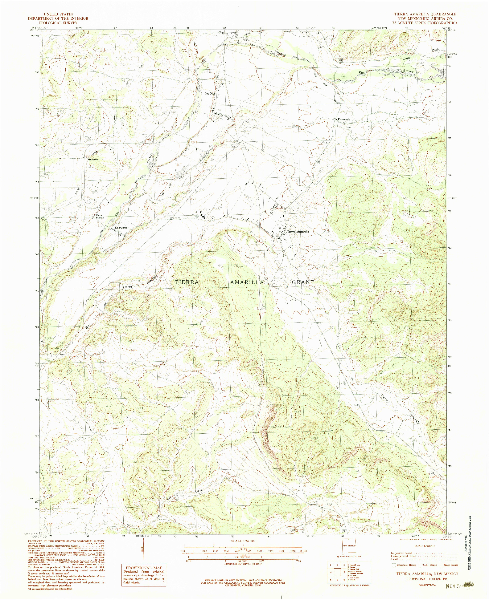 USGS 1:24000-SCALE QUADRANGLE FOR TIERRA AMARILLA, NM 1983