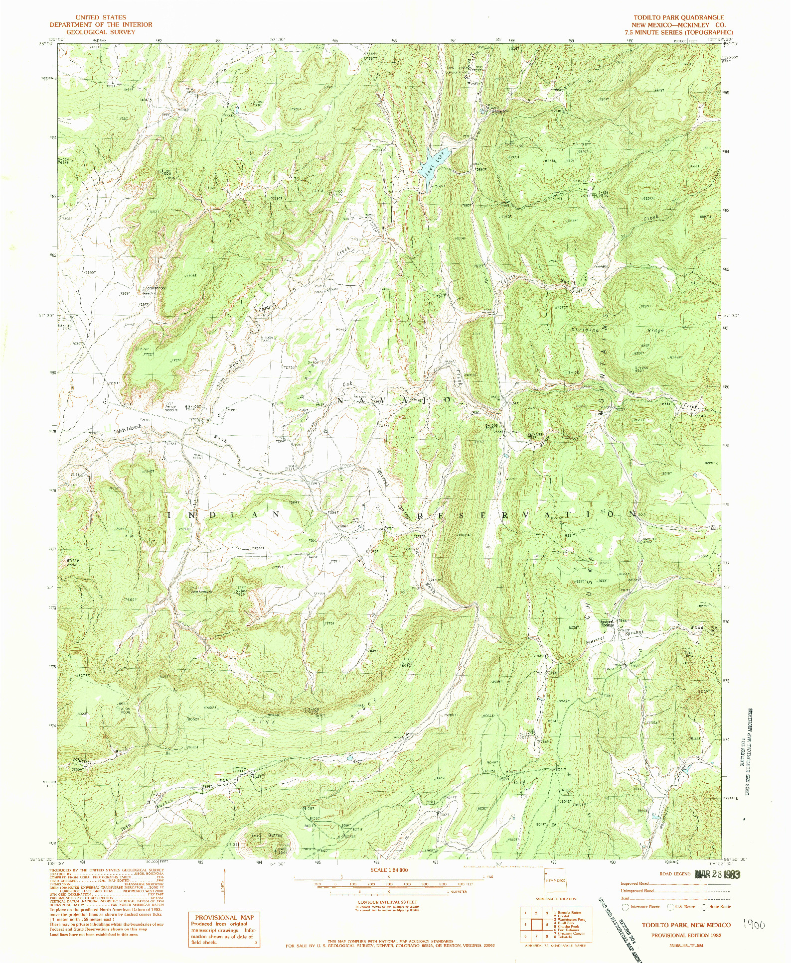 USGS 1:24000-SCALE QUADRANGLE FOR TODILTO PARK, NM 1982