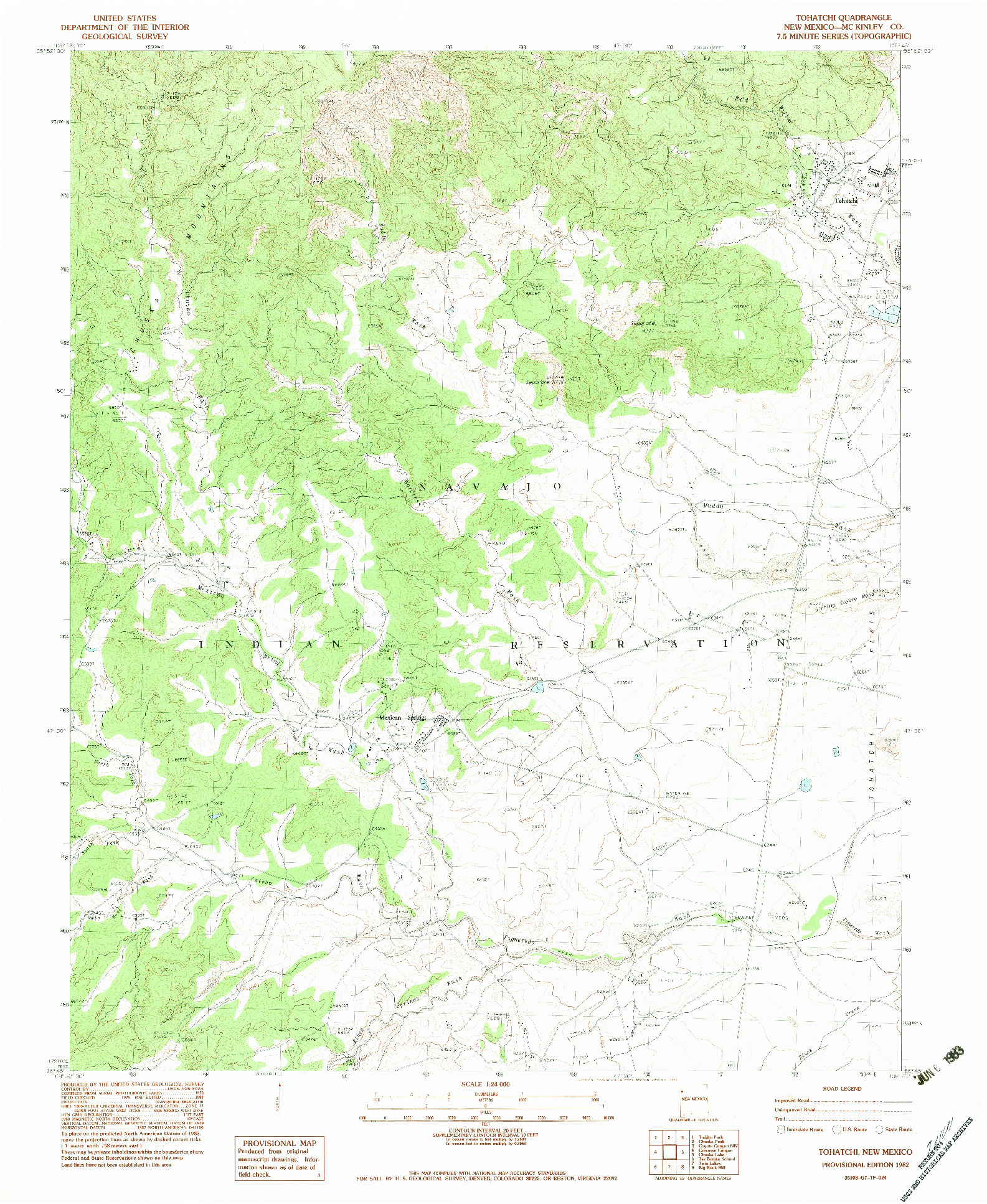 USGS 1:24000-SCALE QUADRANGLE FOR TOHATCHI, NM 1982