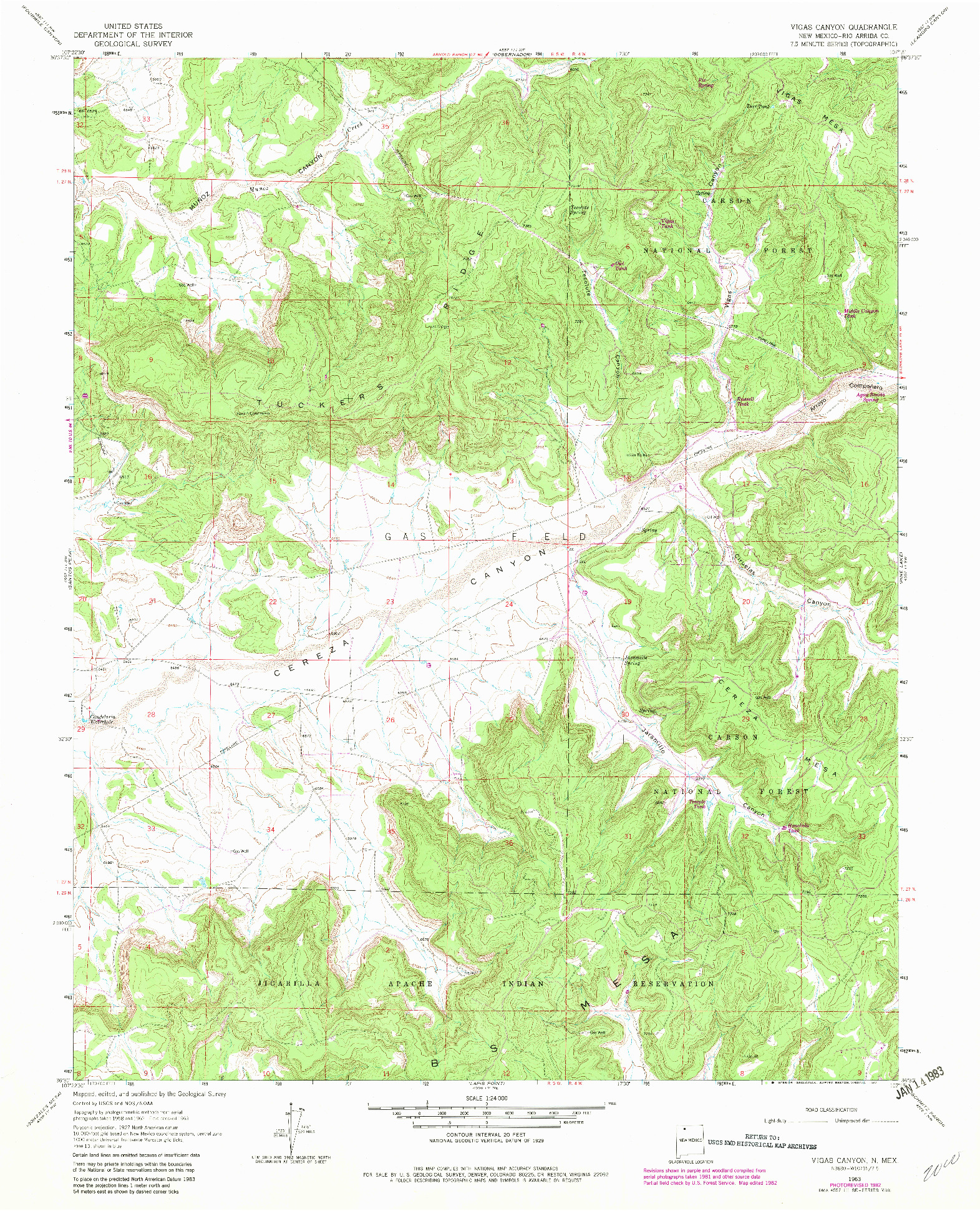 USGS 1:24000-SCALE QUADRANGLE FOR VIGAS CANYON, NM 1963