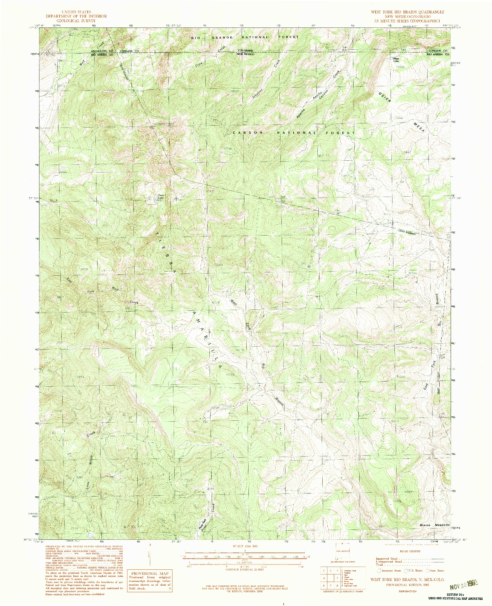 USGS 1:24000-SCALE QUADRANGLE FOR WEST FORK RIO BRAZOS, NM 1983