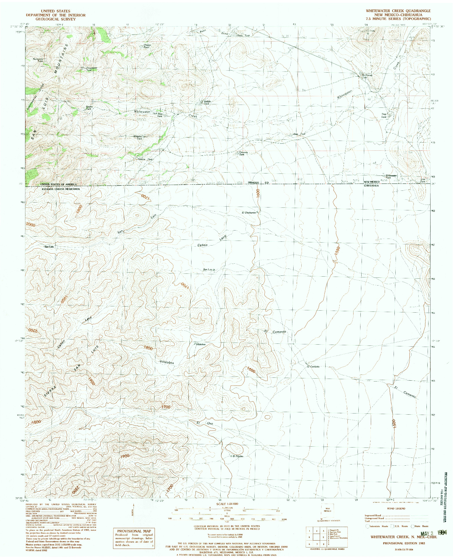 USGS 1:24000-SCALE QUADRANGLE FOR WHITEWATER CREEK, NM 1983