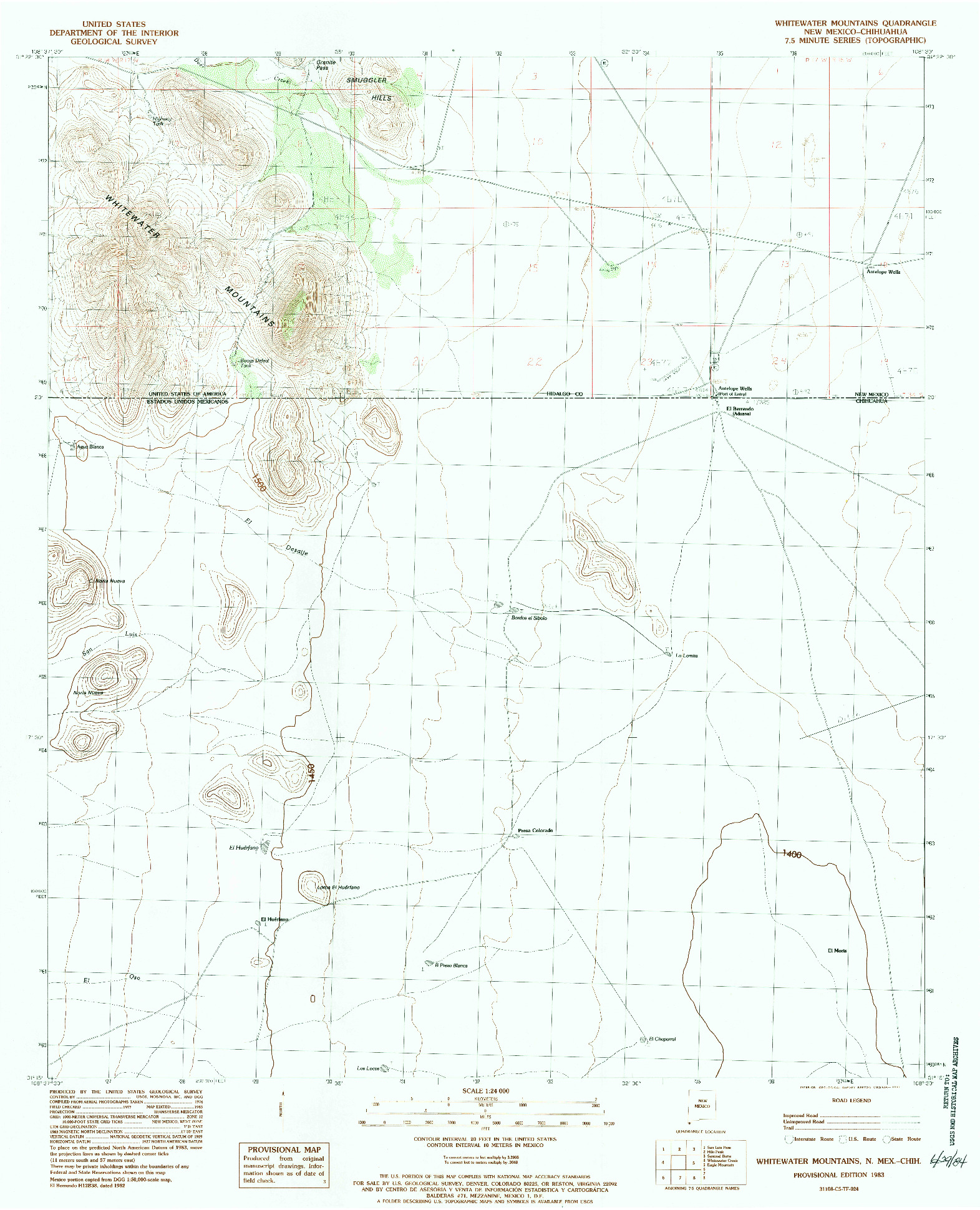 USGS 1:24000-SCALE QUADRANGLE FOR WHITEWATER MOUNTAINS, NM 1983