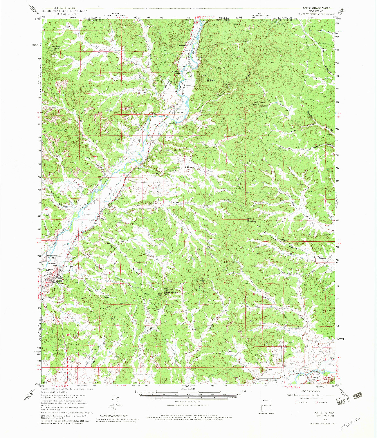 USGS 1:62500-SCALE QUADRANGLE FOR AZTEC, NM 1959