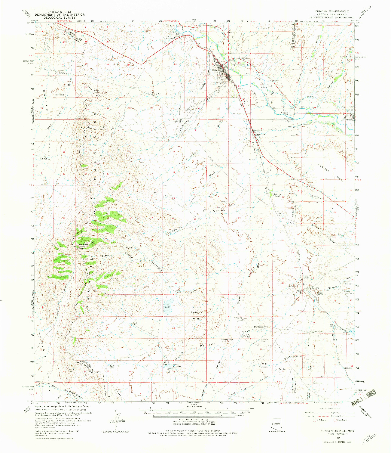 USGS 1:62500-SCALE QUADRANGLE FOR DUNCAN, NM 1960