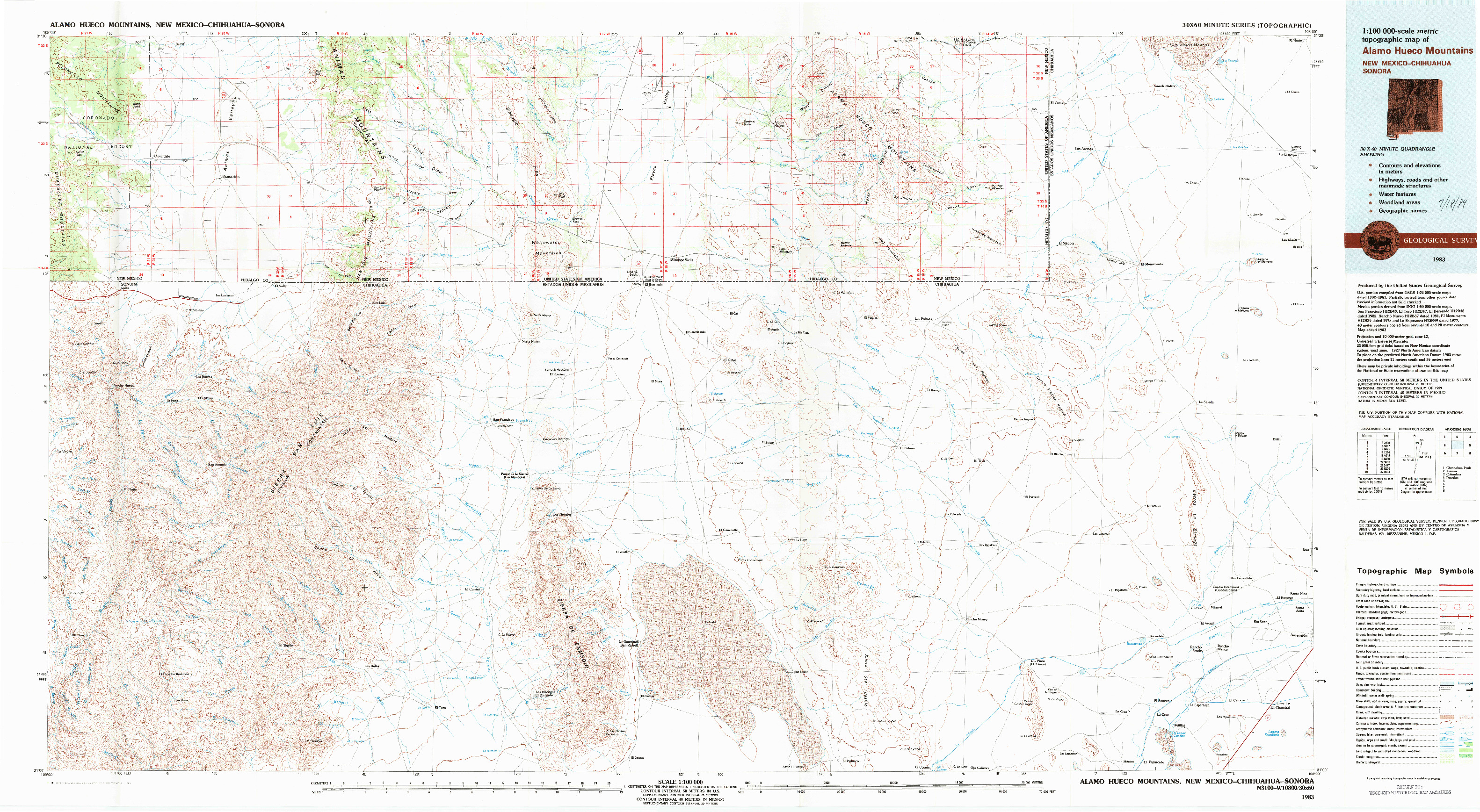 USGS 1:100000-SCALE QUADRANGLE FOR ALAMO HUECO MOUNTAINS, NM 1983