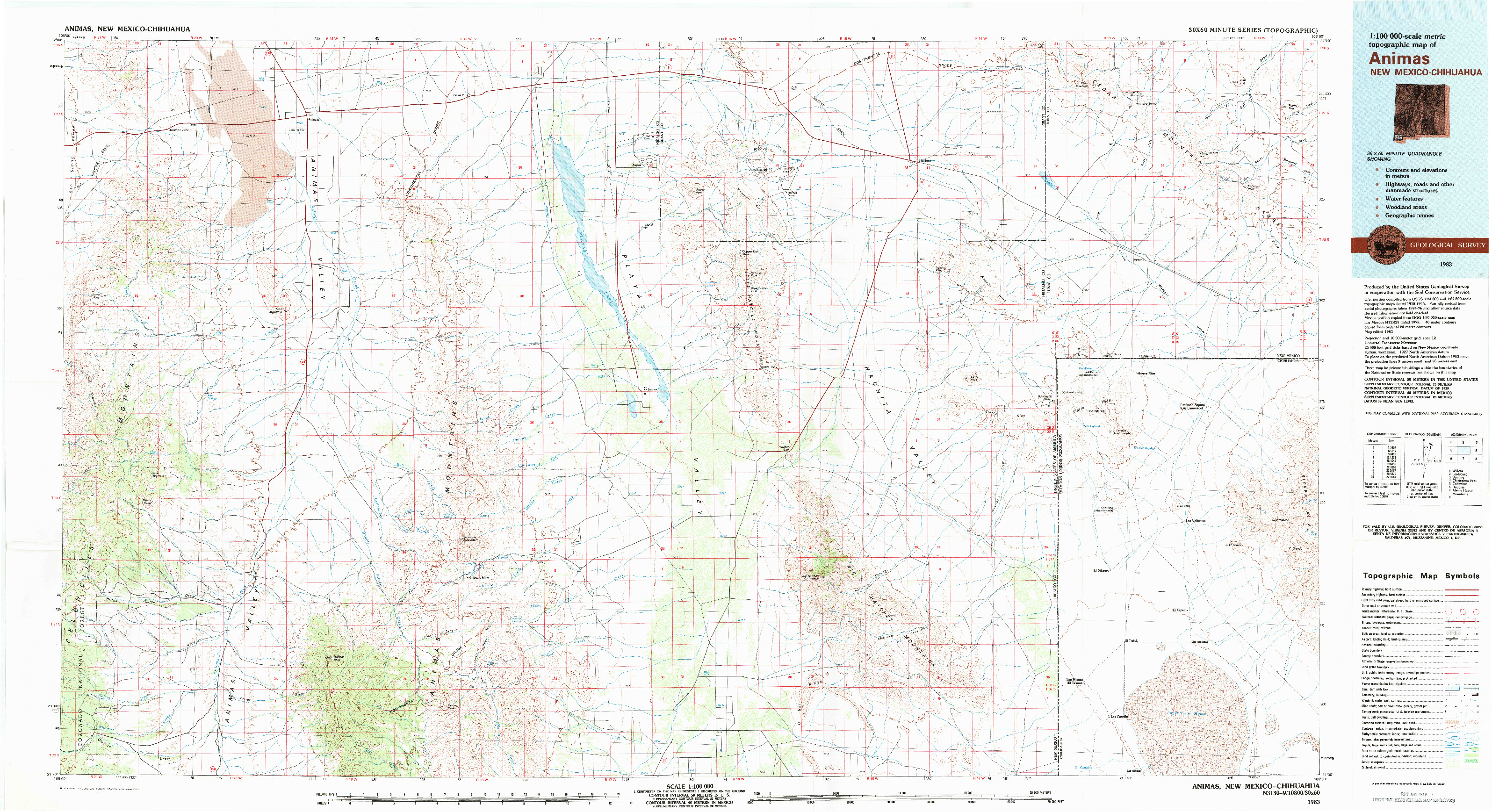 USGS 1:100000-SCALE QUADRANGLE FOR ANIMAS, NM 1983