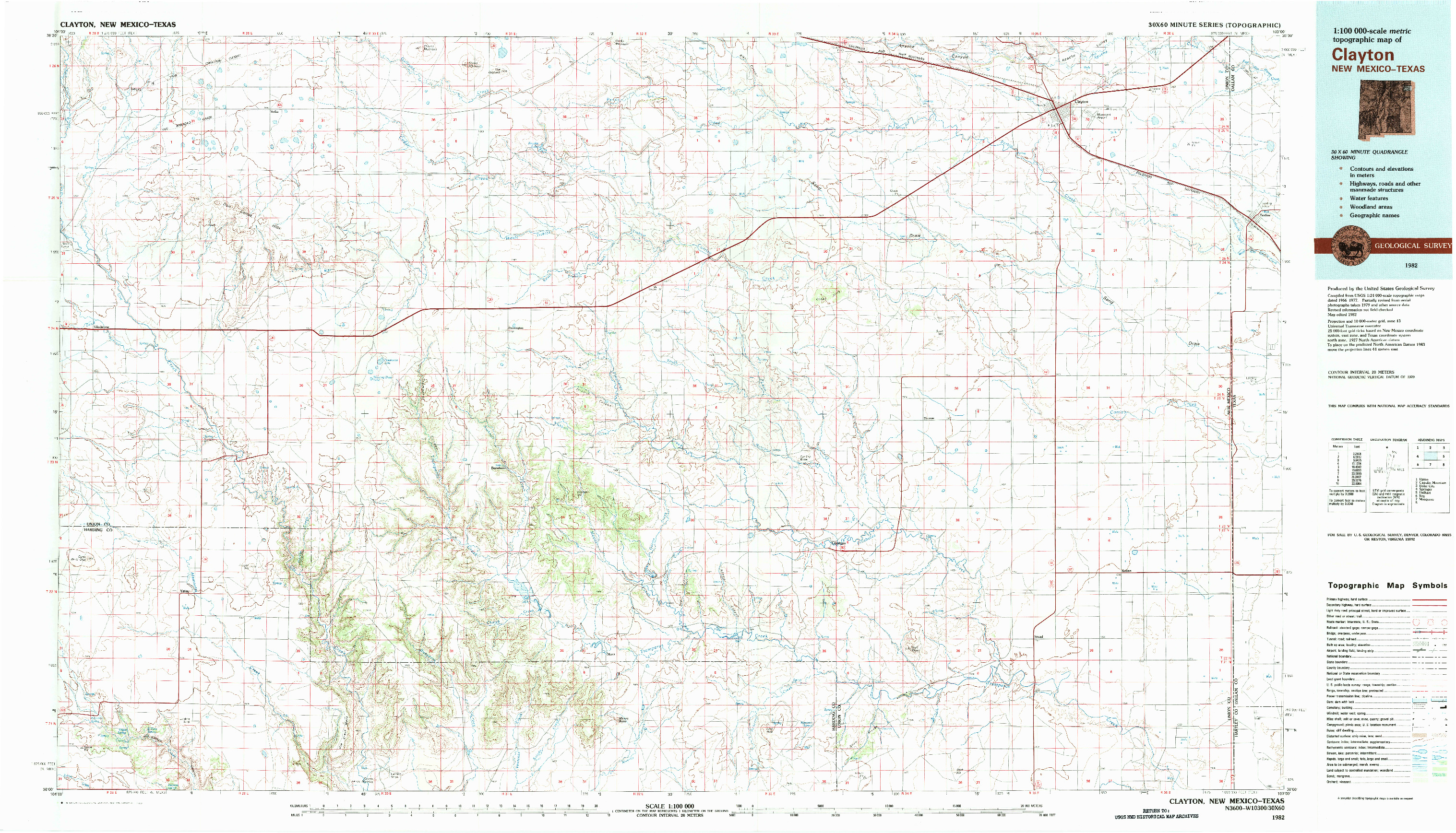 USGS 1:100000-SCALE QUADRANGLE FOR CLAYTON, NM 1982