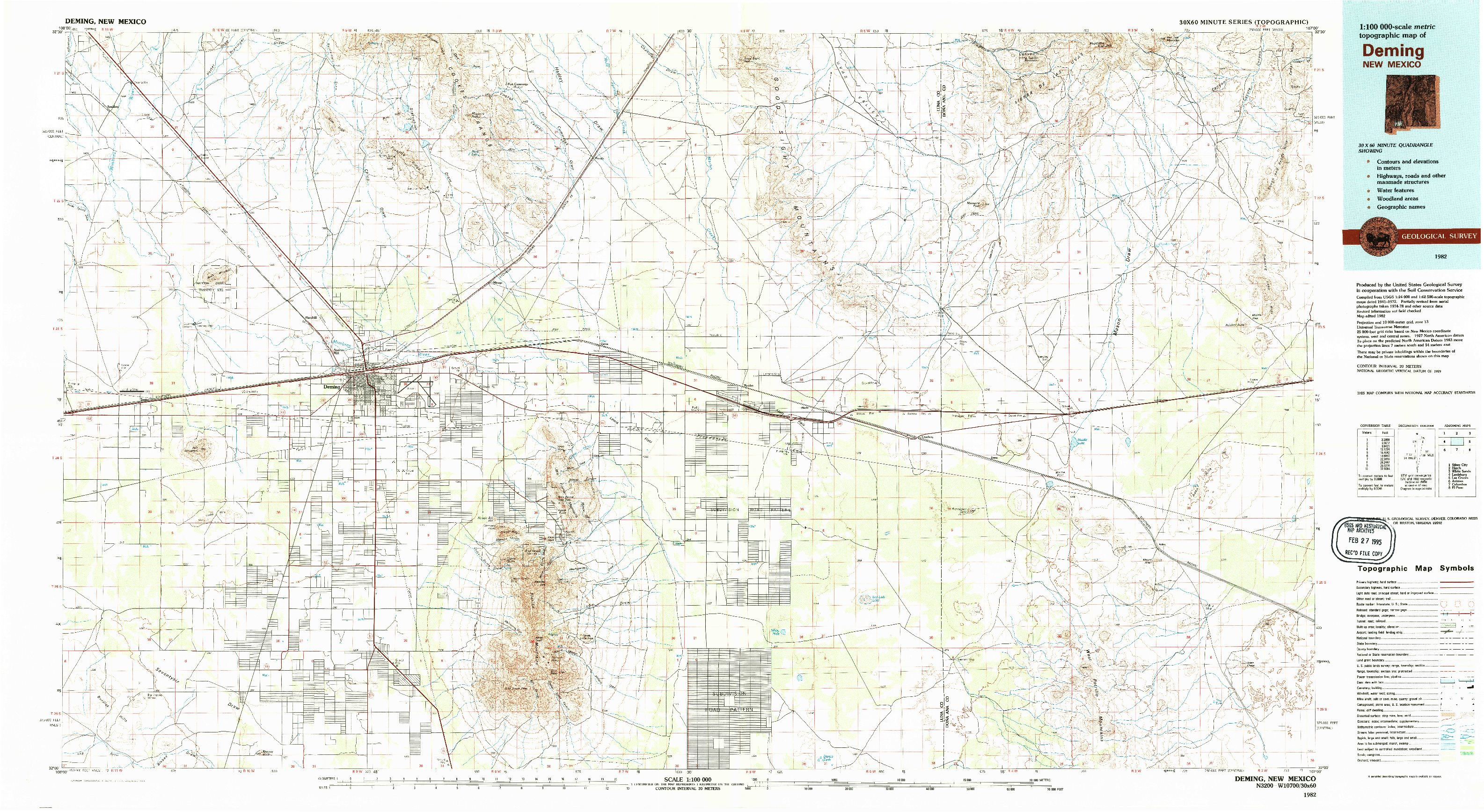 USGS 1:100000-SCALE QUADRANGLE FOR DEMING, NM 1982