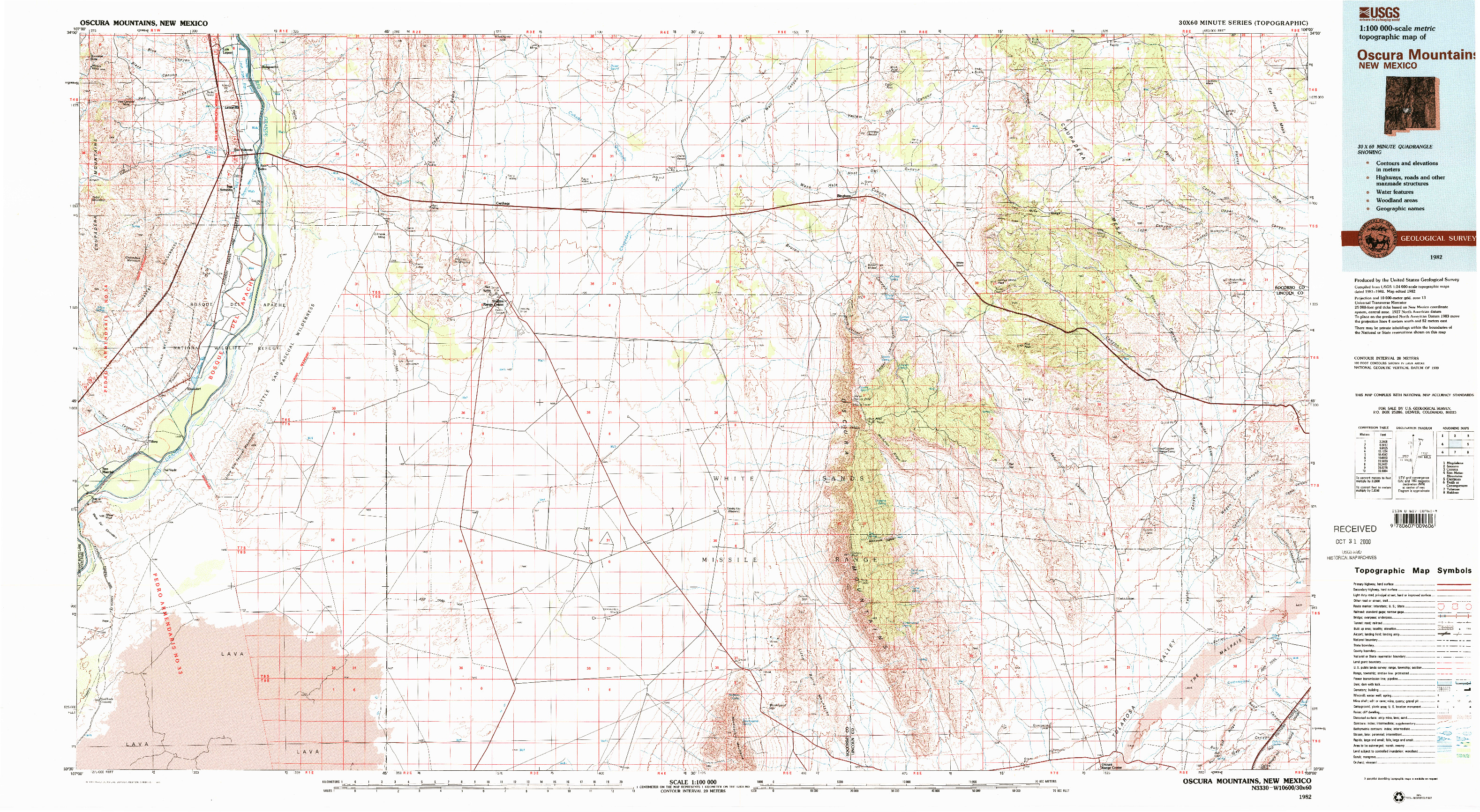 USGS 1:100000-SCALE QUADRANGLE FOR OSCURA MOUNTAINS, NM 1982