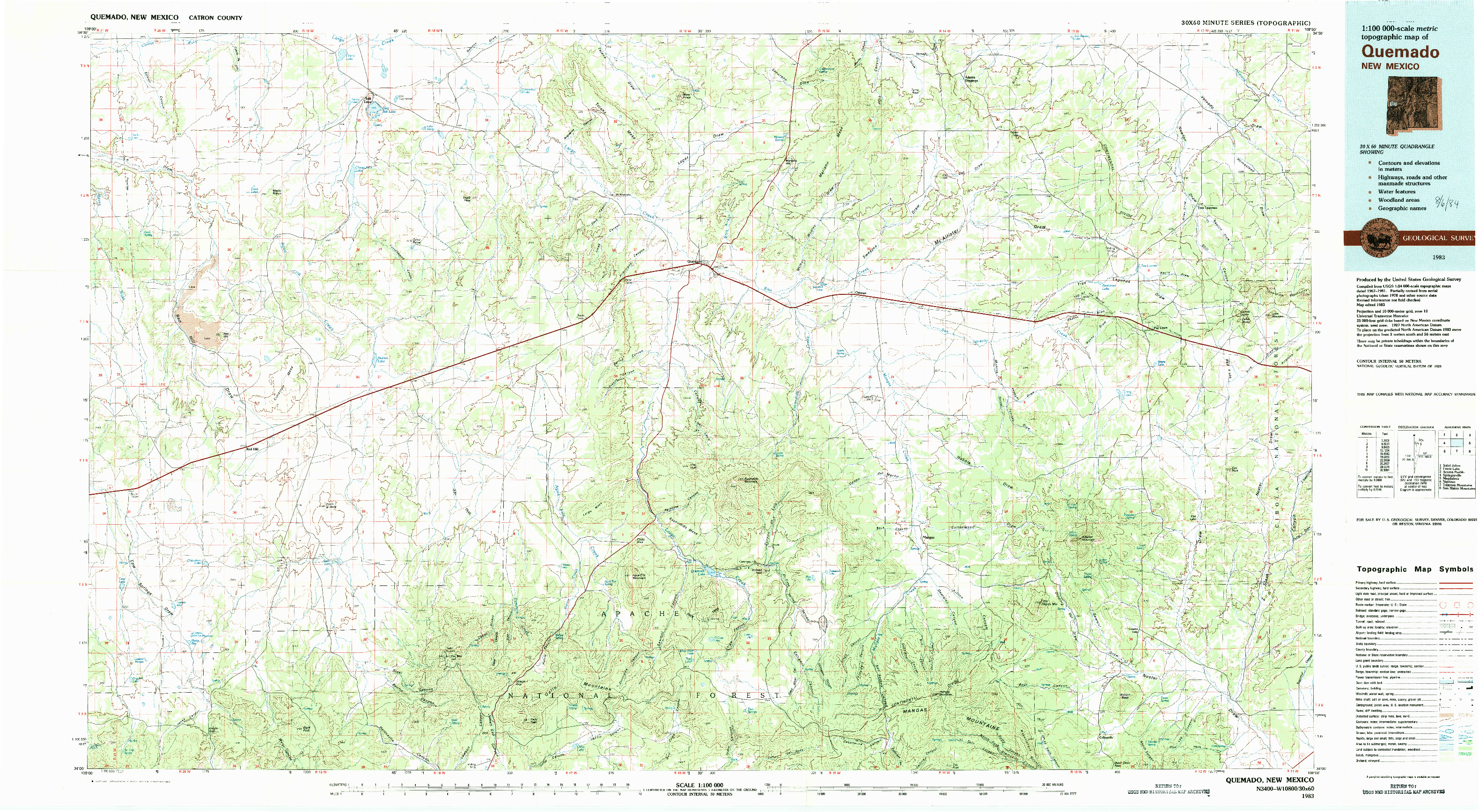 USGS 1:100000-SCALE QUADRANGLE FOR QUEMADO, NM 1983