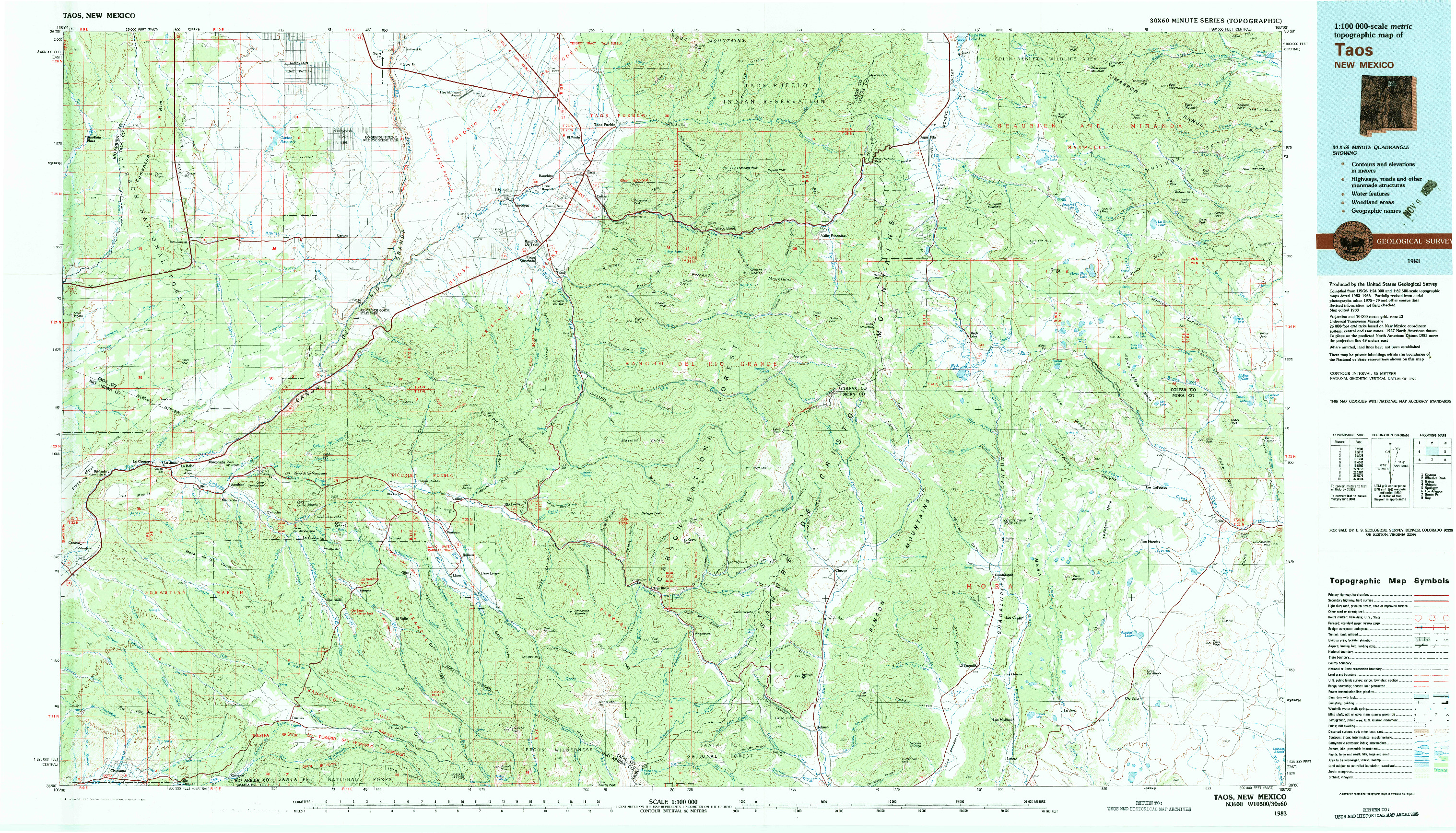 USGS 1:100000-SCALE QUADRANGLE FOR TAOS, NM 1983