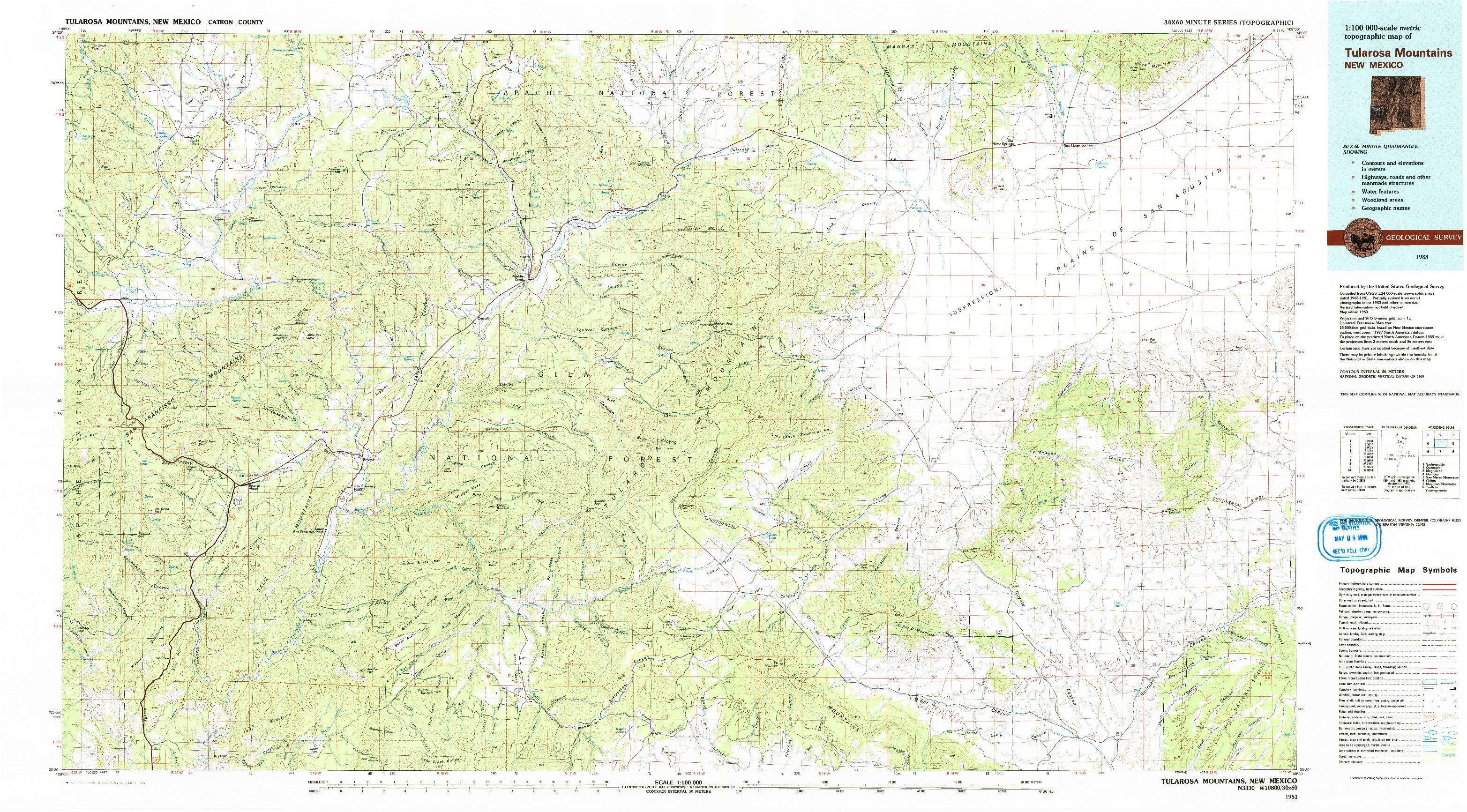 USGS 1:100000-SCALE QUADRANGLE FOR TULAROSA MOUNTAINS, NM 1983