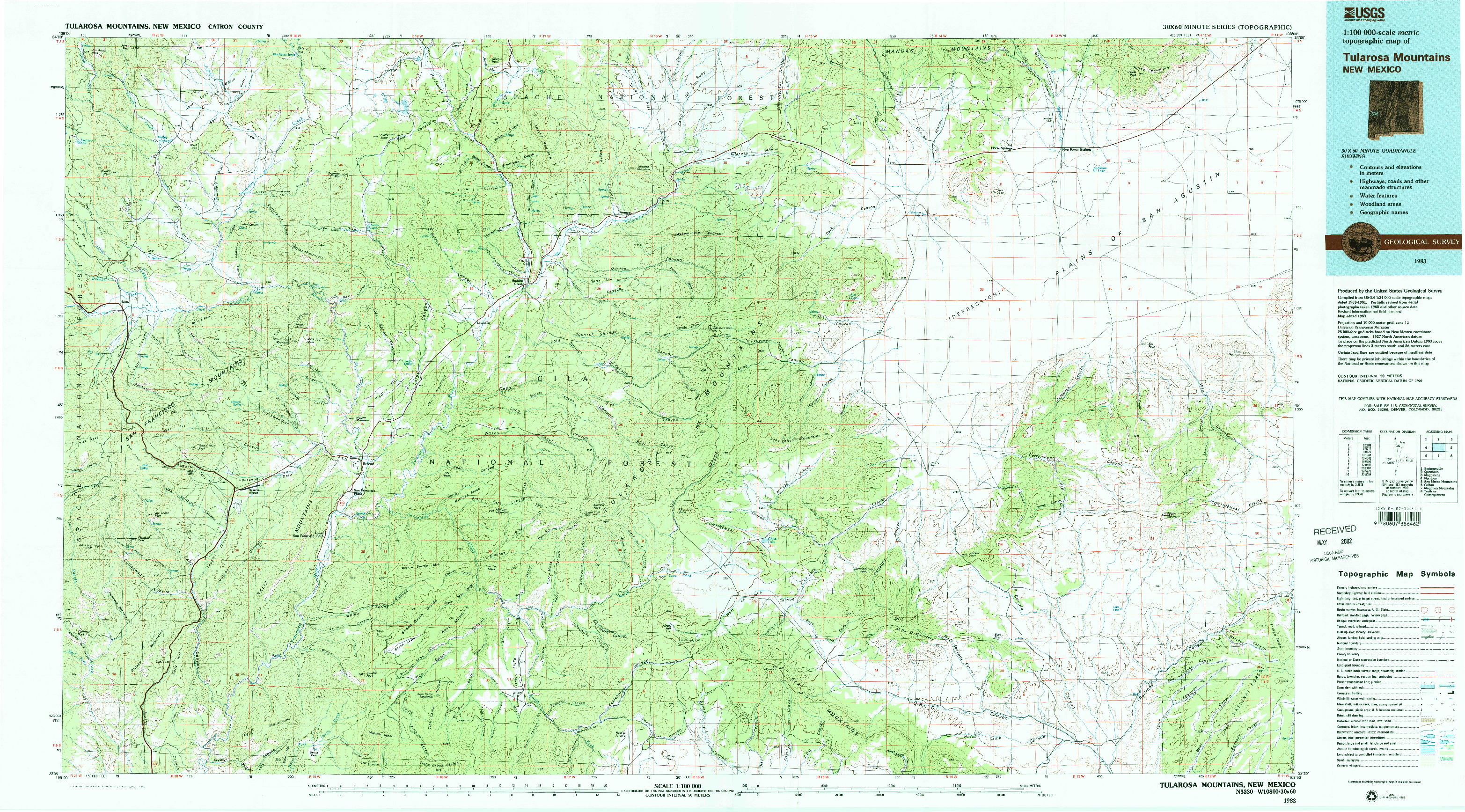 USGS 1:100000-SCALE QUADRANGLE FOR TULAROSA MOUNTAINS, NM 1983