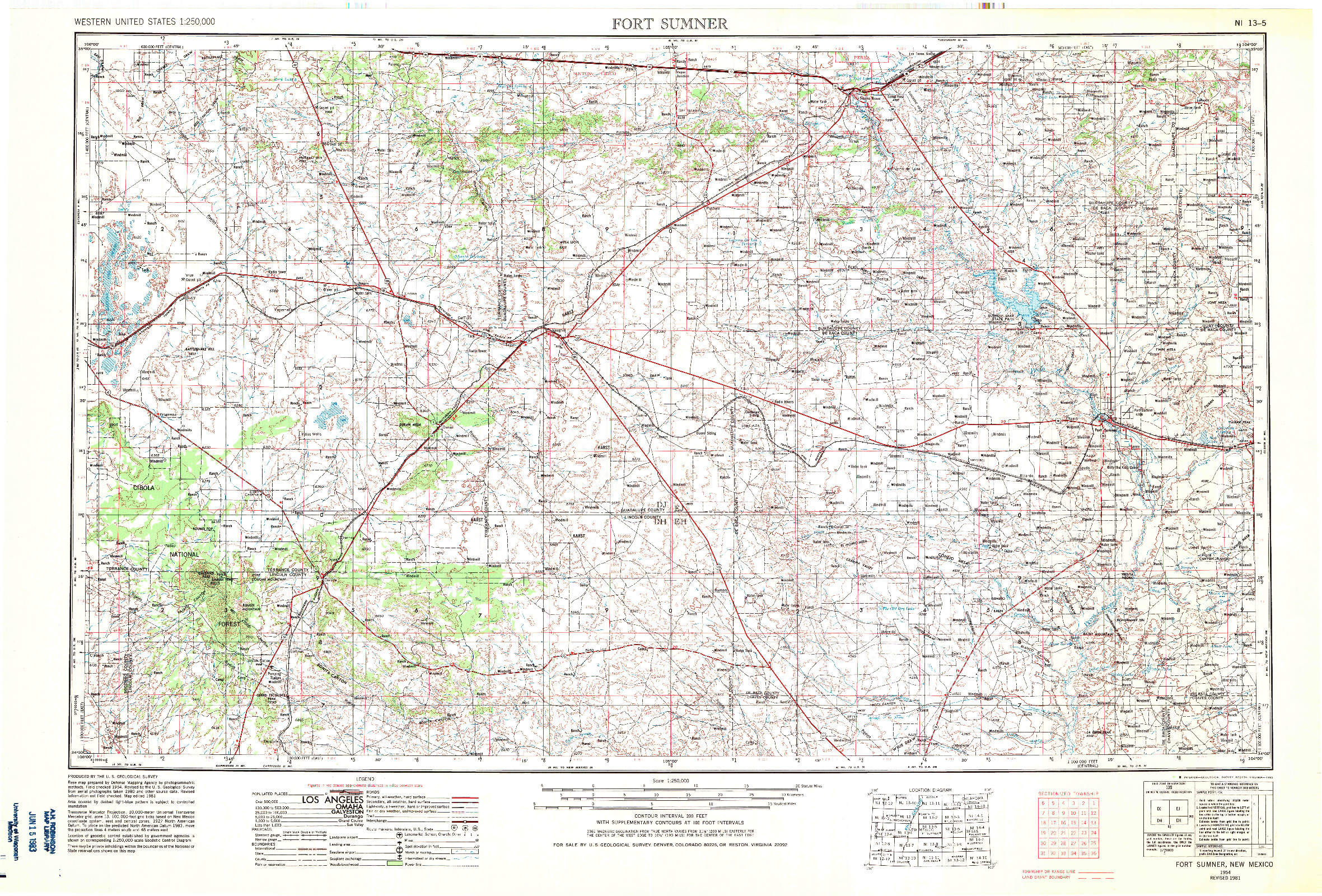 USGS 1:250000-SCALE QUADRANGLE FOR FORT SUMNER, NM 1954