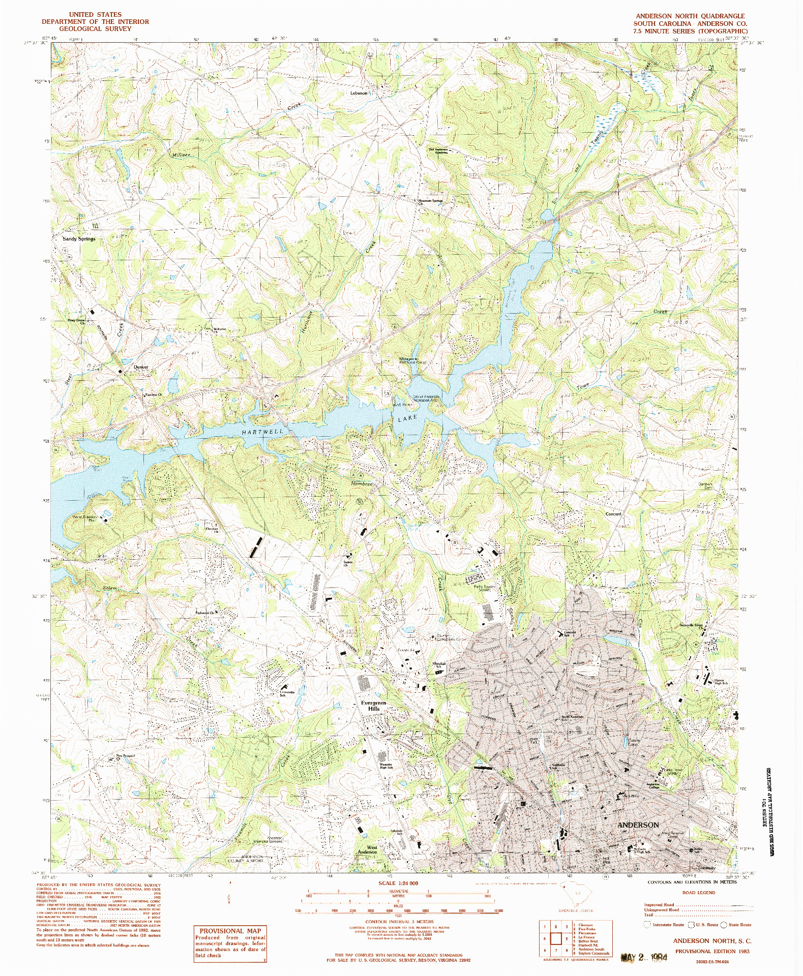 USGS 1:24000-SCALE QUADRANGLE FOR ANDERSON NORTH, SC 1983