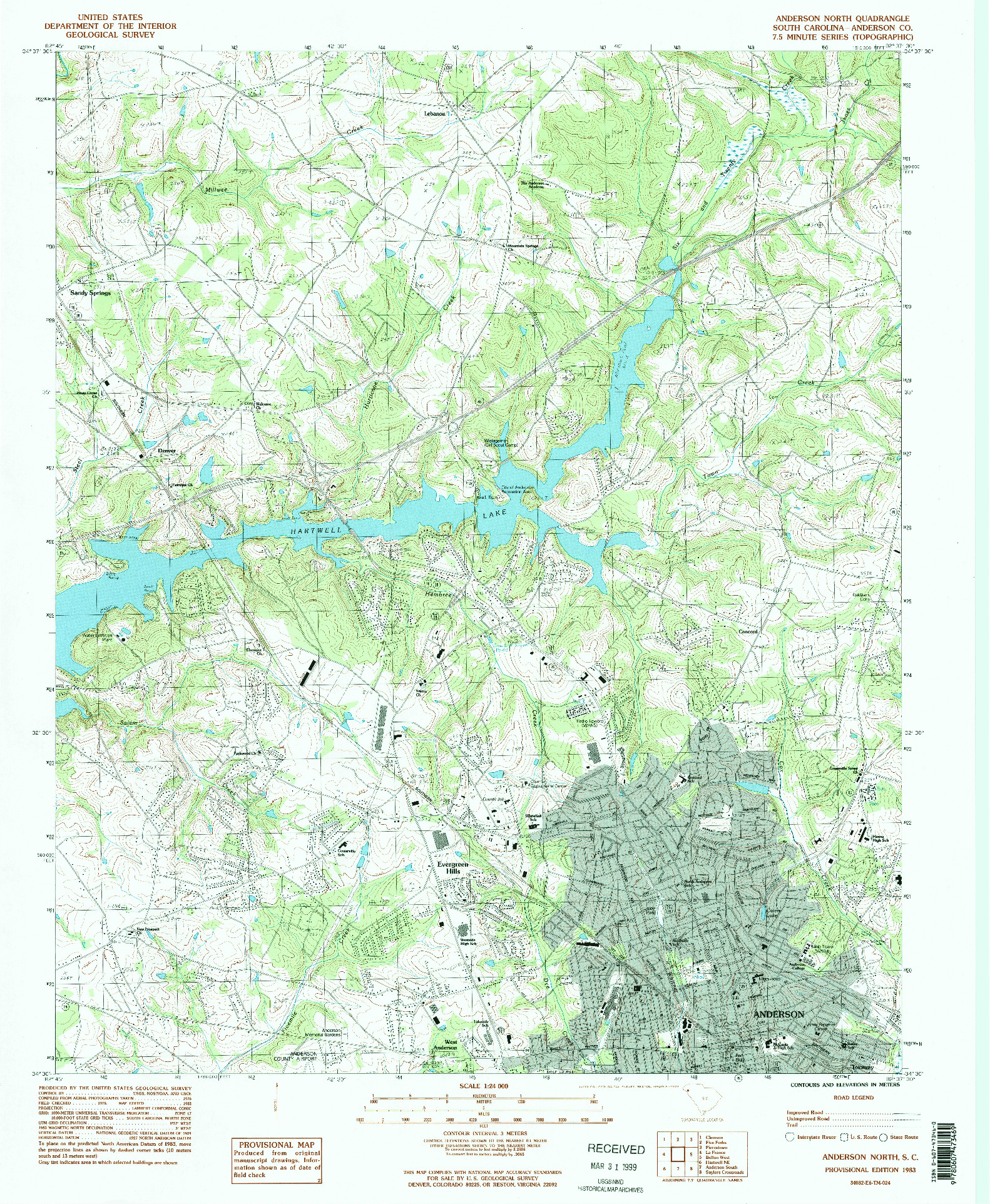 USGS 1:24000-SCALE QUADRANGLE FOR ANDERSON NORTH, SC 1983