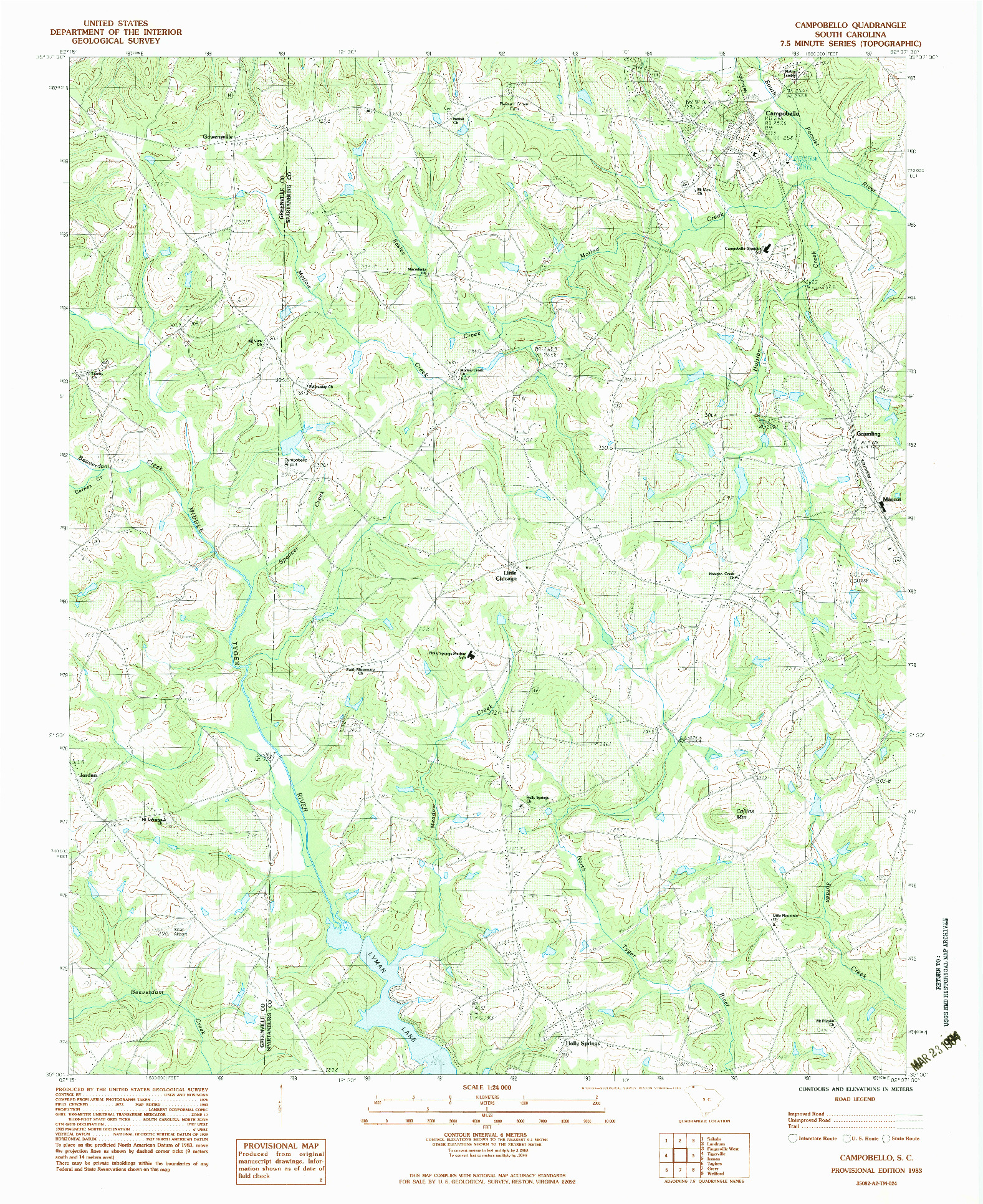 USGS 1:24000-SCALE QUADRANGLE FOR CAMPOBELLO, SC 1983