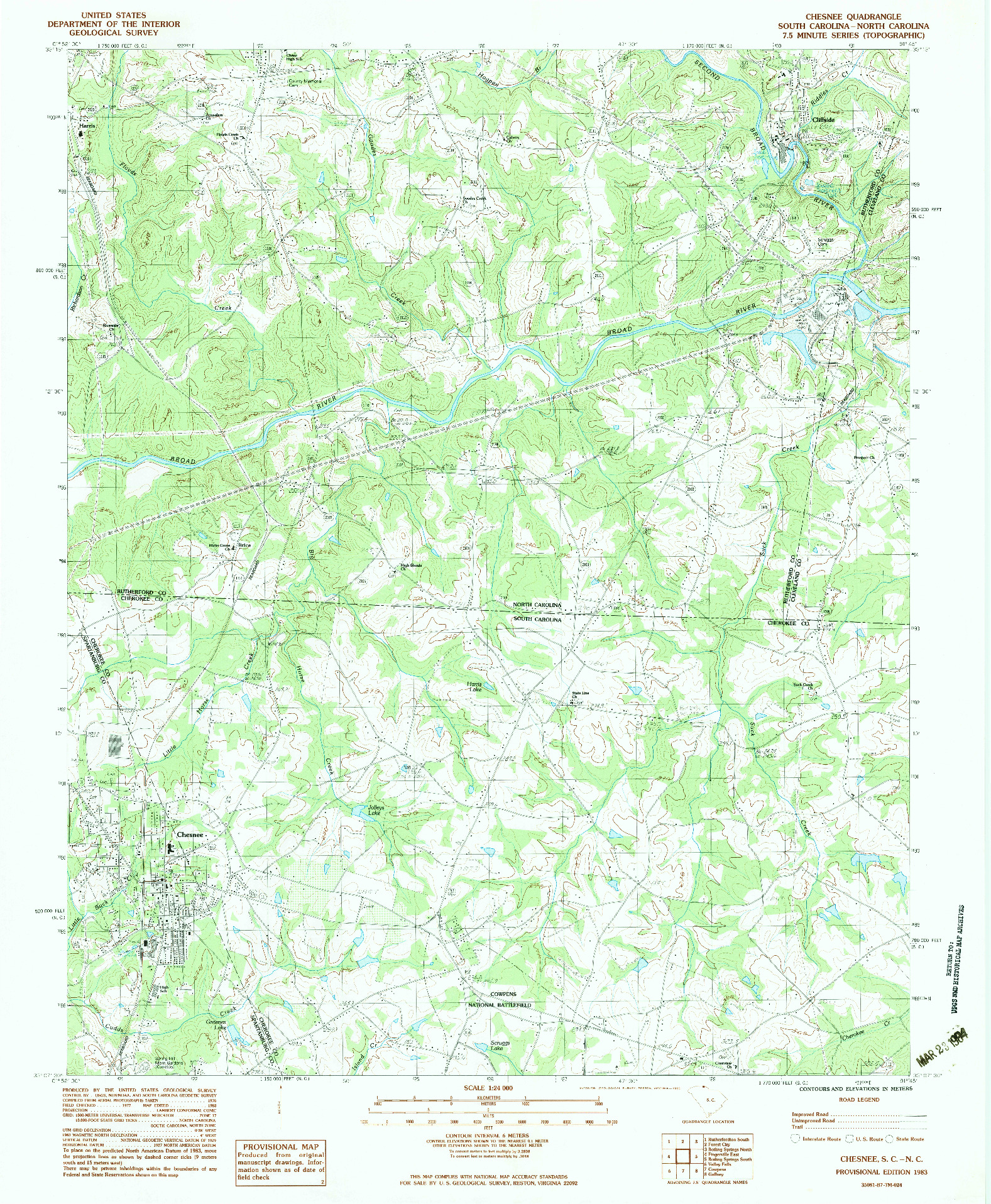 USGS 1:24000-SCALE QUADRANGLE FOR CHESNEE, SC 1983