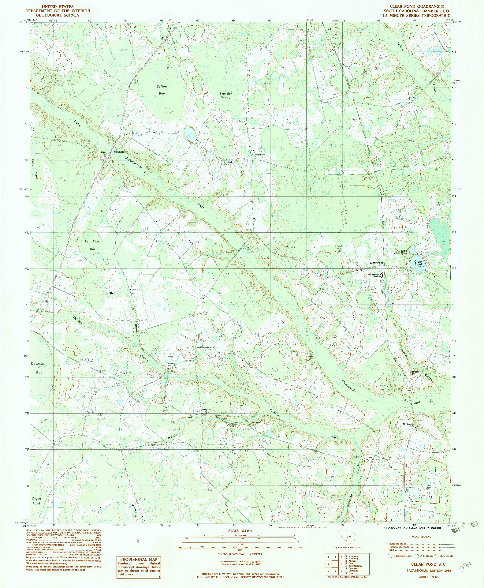 USGS 1:24000-SCALE QUADRANGLE FOR CLEAR POND, SC 1982