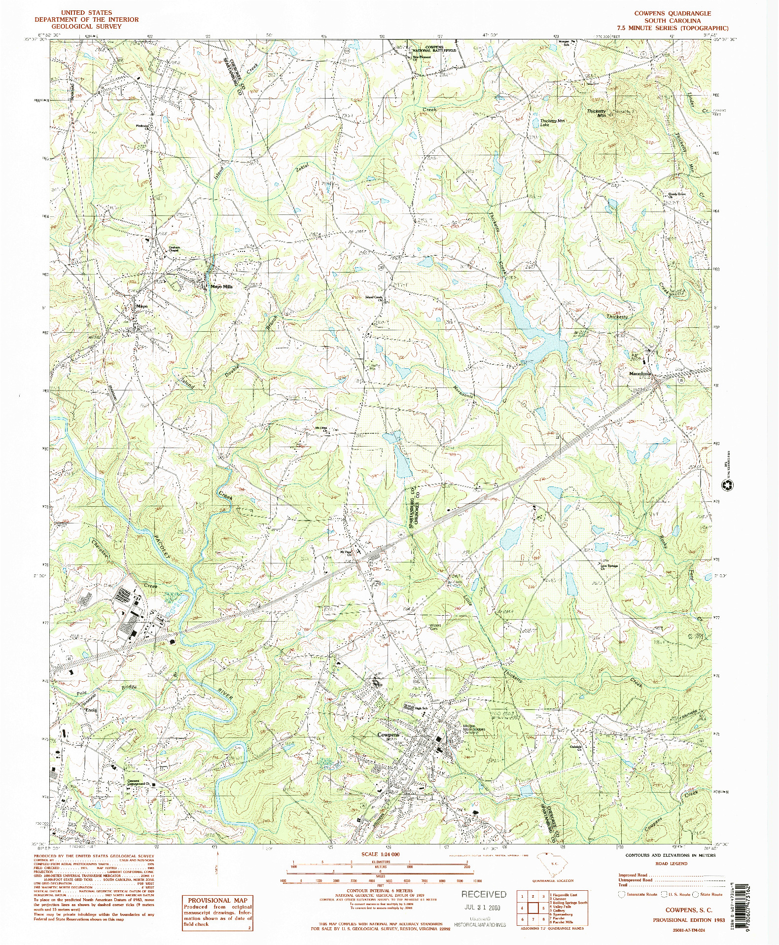 USGS 1:24000-SCALE QUADRANGLE FOR COWPENS, SC 1983