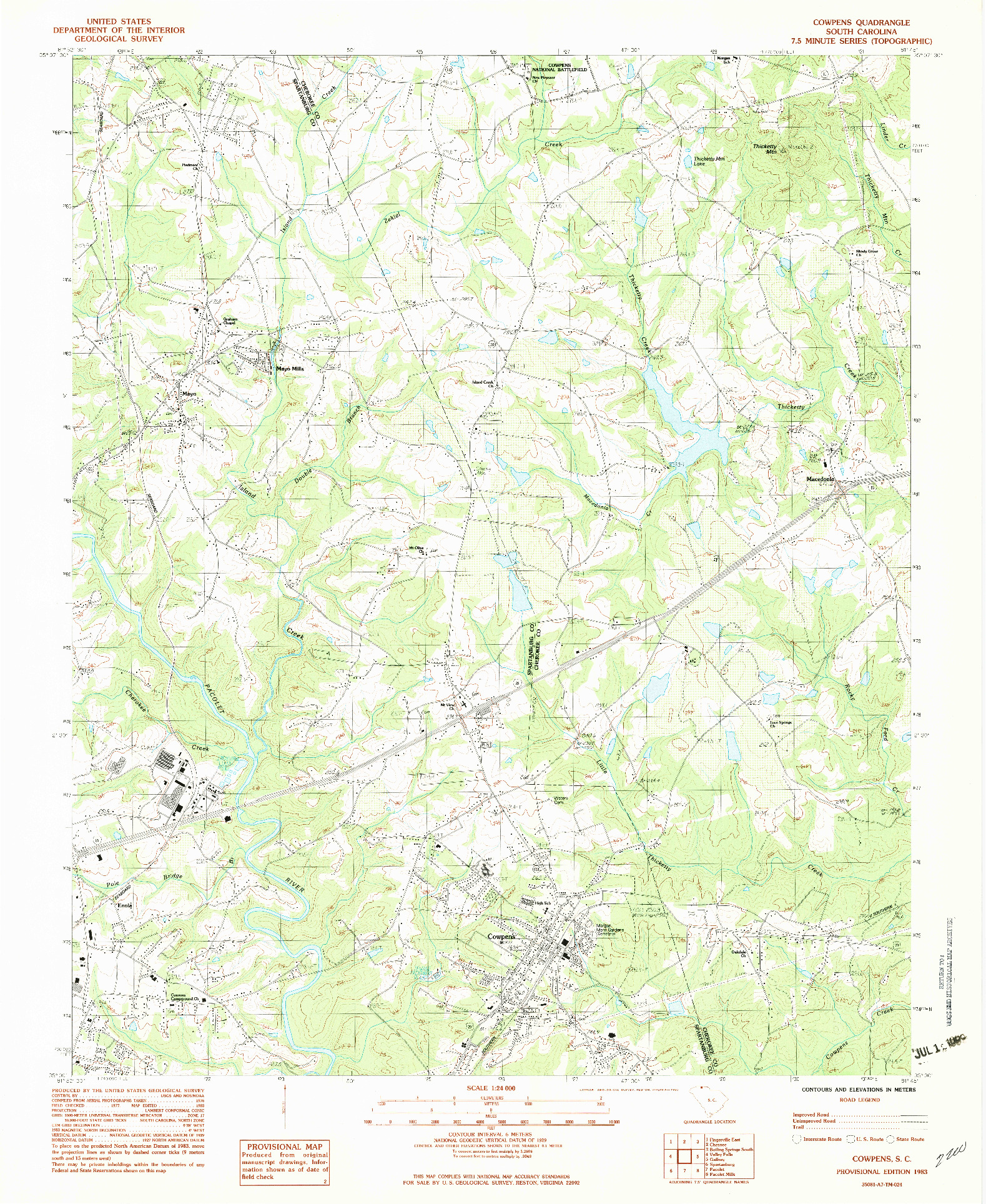 USGS 1:24000-SCALE QUADRANGLE FOR COWPENS, SC 1983